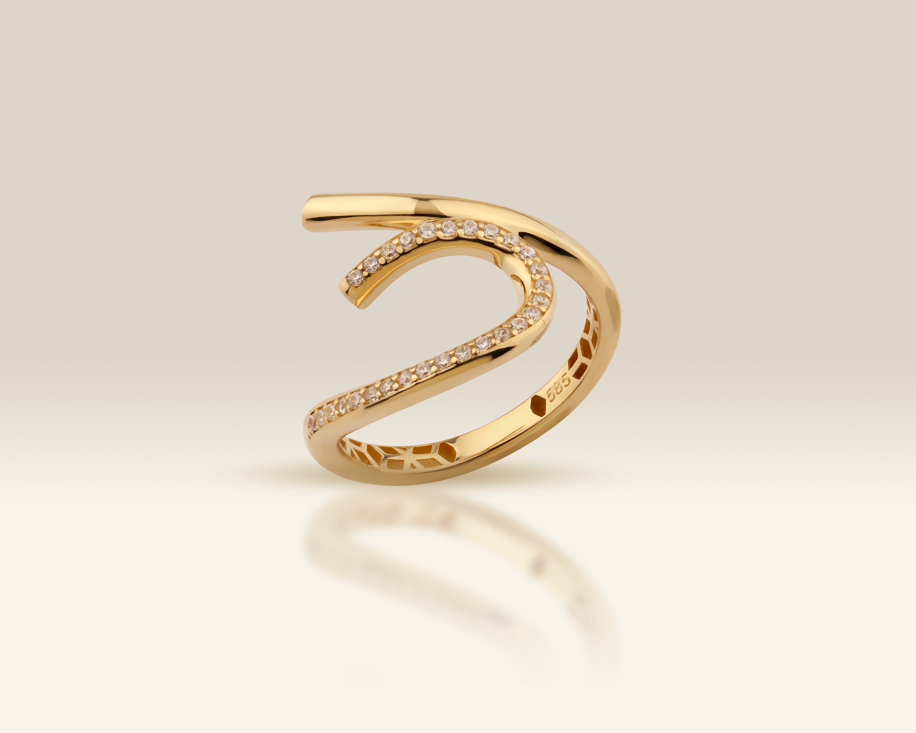 VIECLAT Solid Yellow Gold CZ Open Wave Ring
