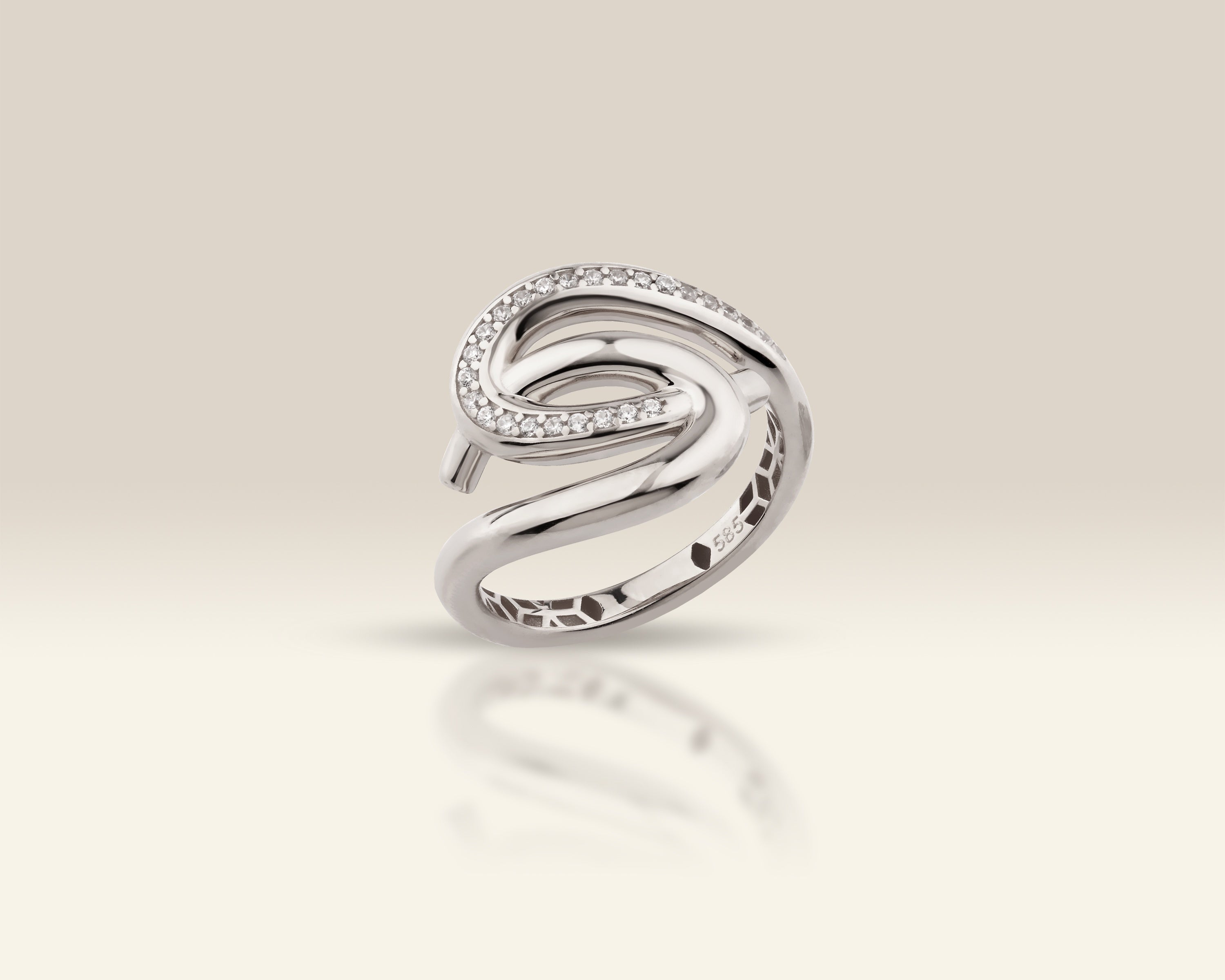 VIECLAT Solid White Gold Diamond Swirl Spiral Ring