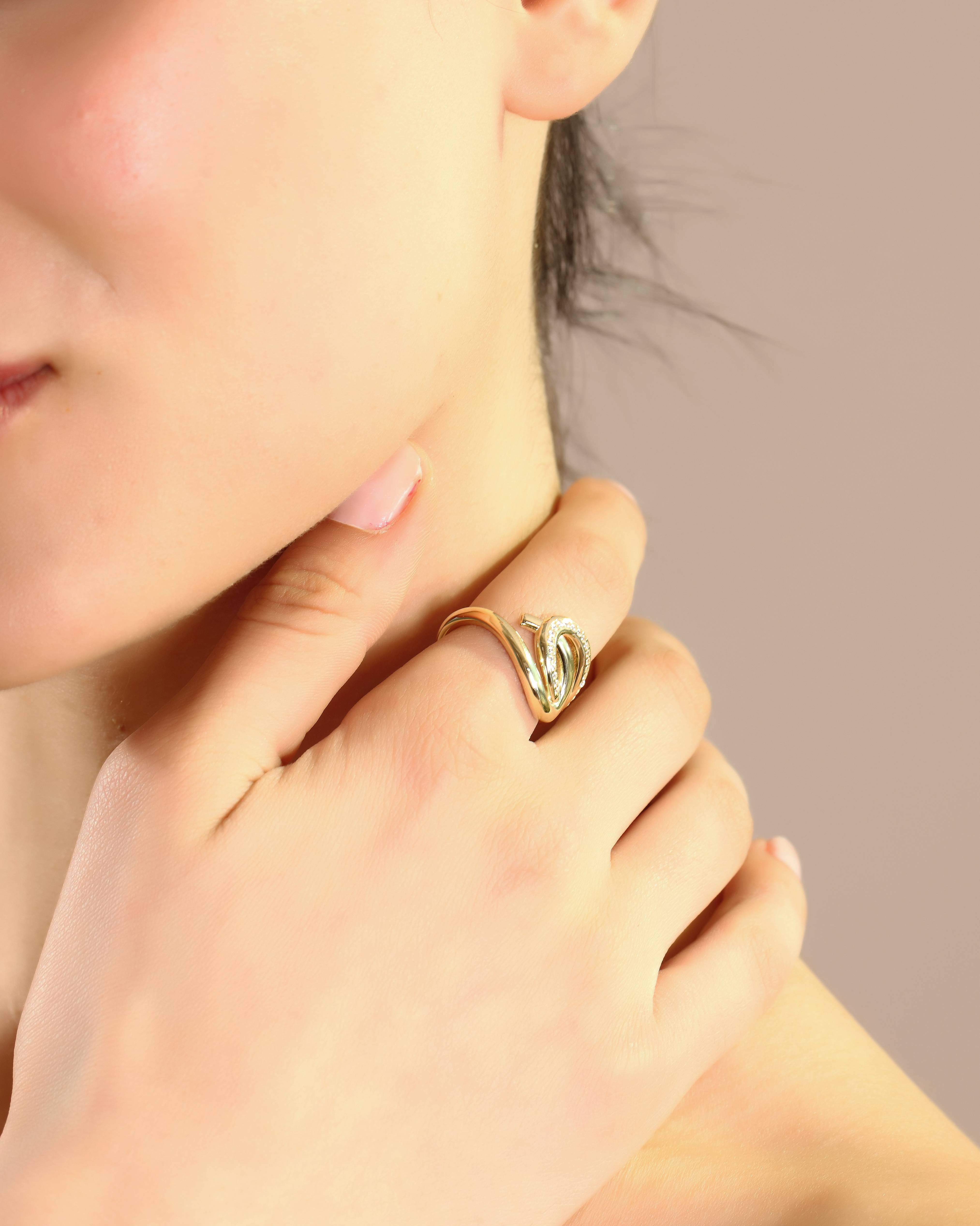 VIECLAT Solid Yellow Gold Diamond Swirl Spiral Ring