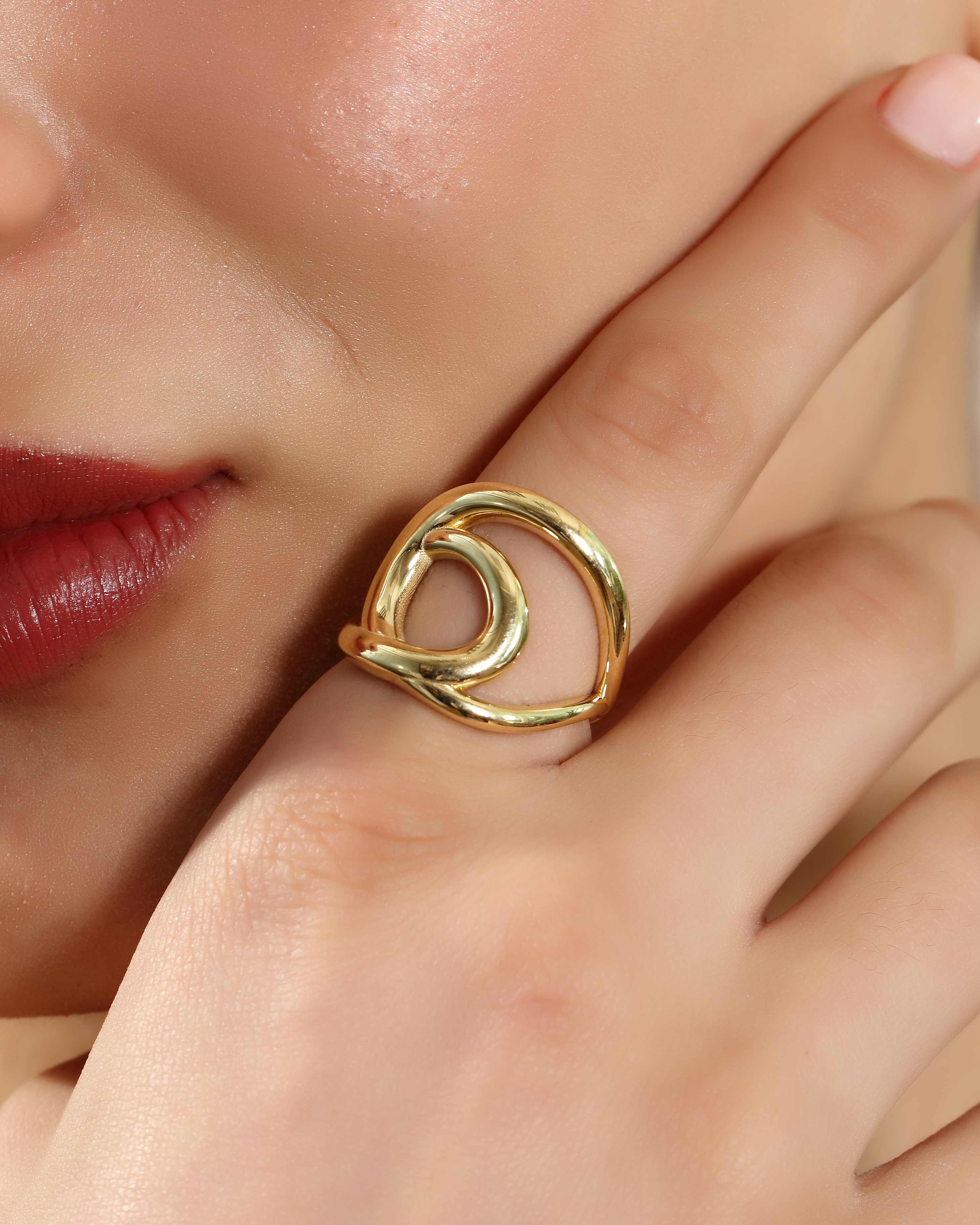VIECLAT Solid Yellow Gold Interlocking Swirl Ring On Hand