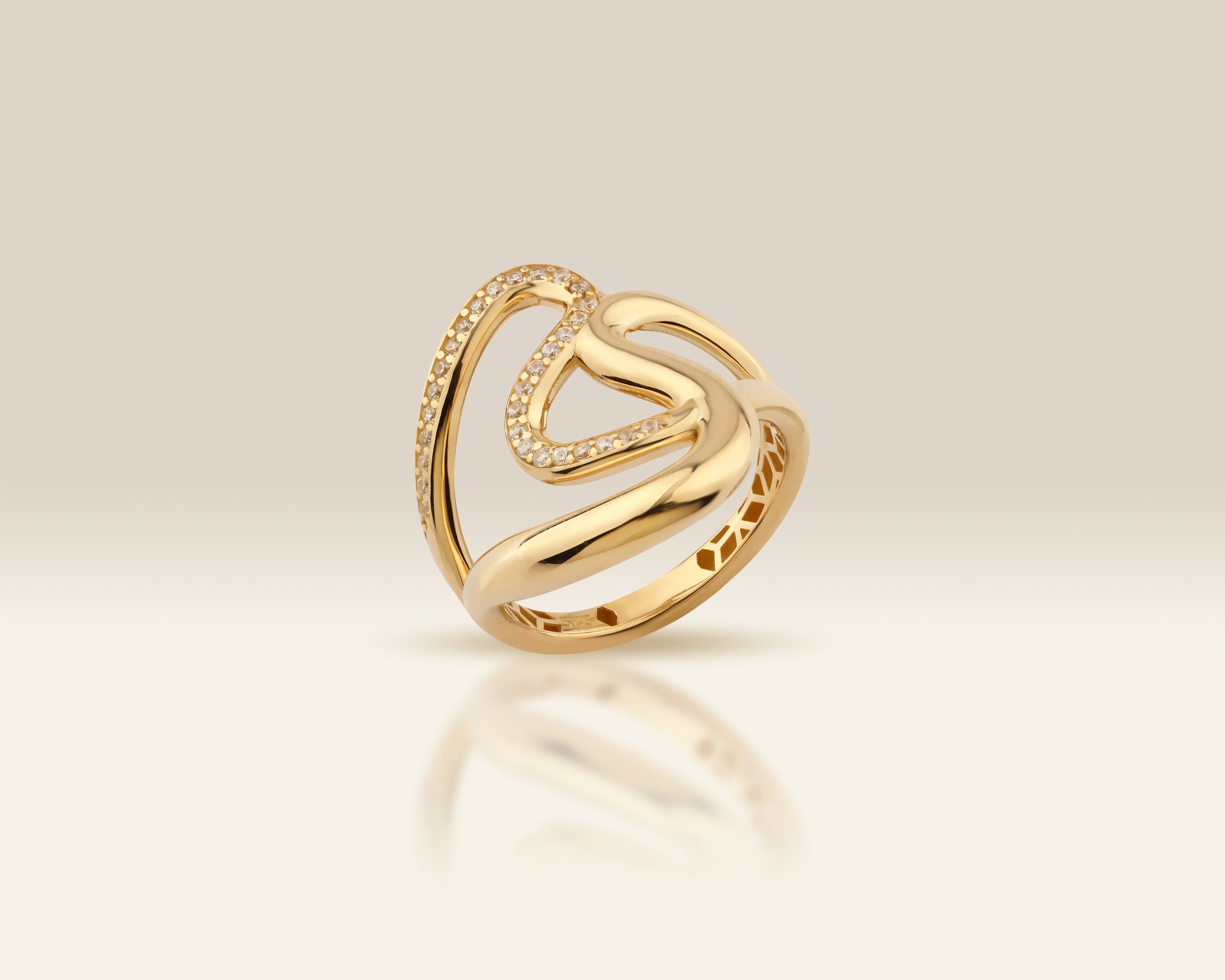 VIECLAT Solid Yellow Gold Pavé Double Heart Ring