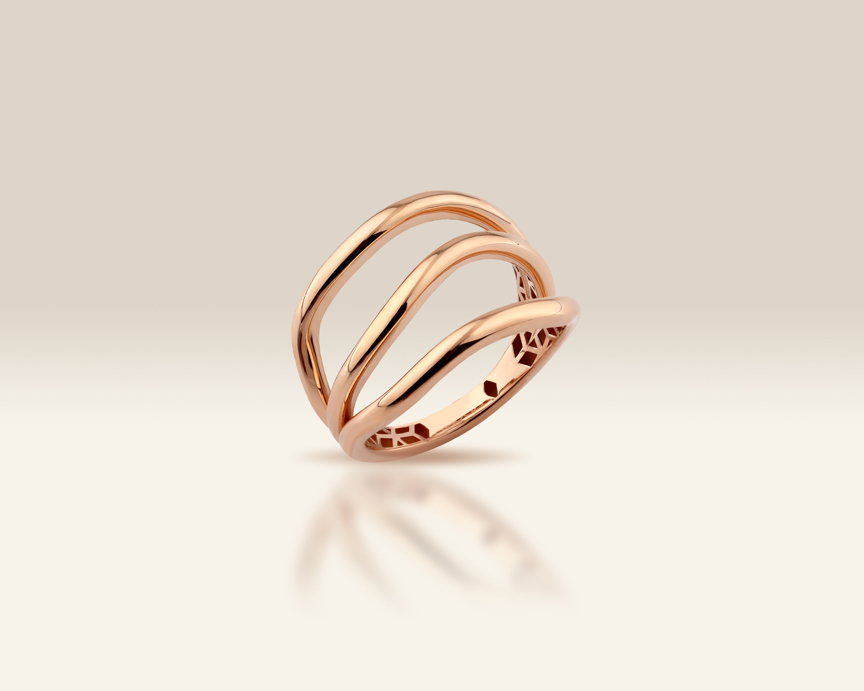VIECLAT Solid Rose Gold Triple Band Wave Ring
