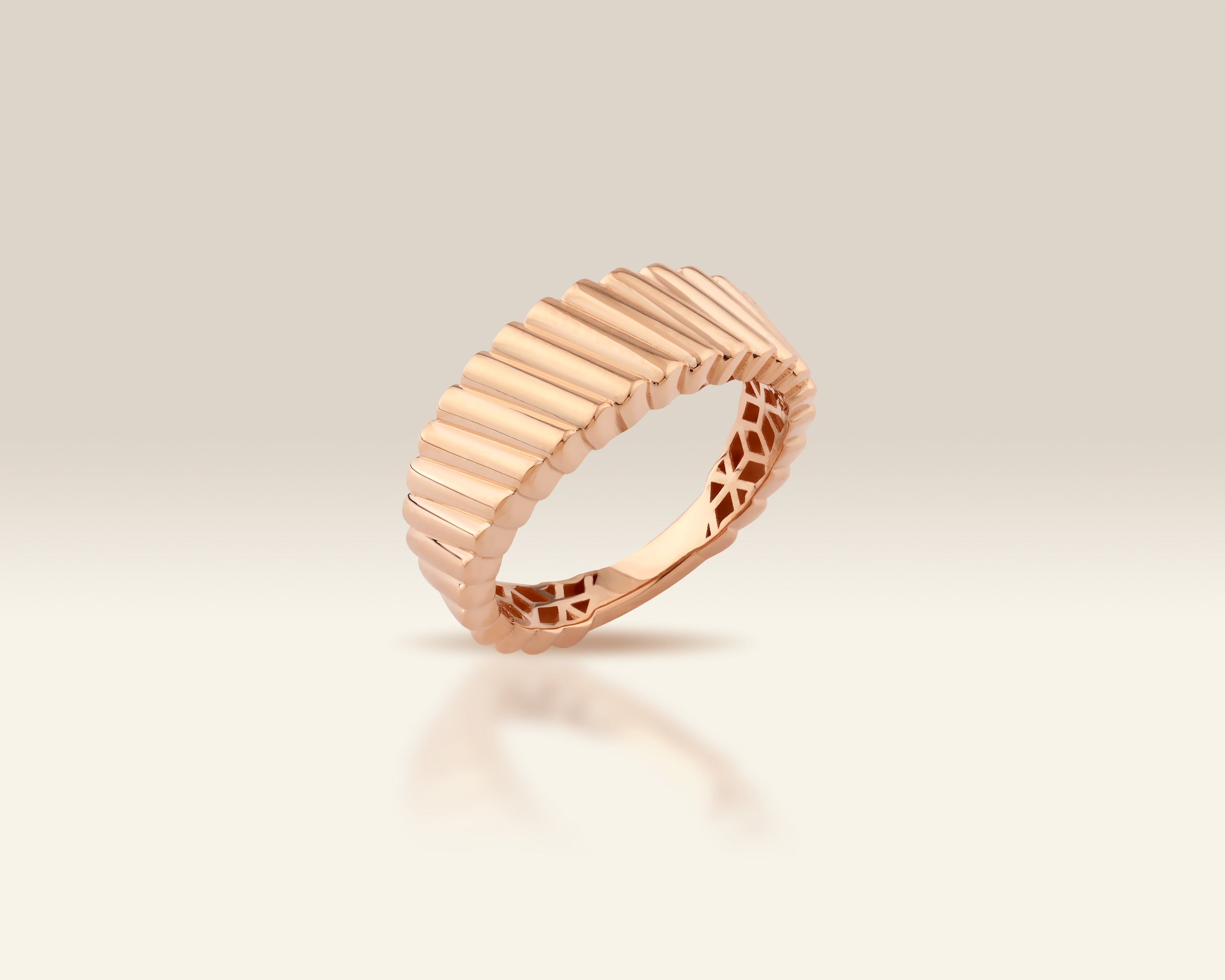 VIECLAT Solid Rose Gold Fluted Statement Band Ring