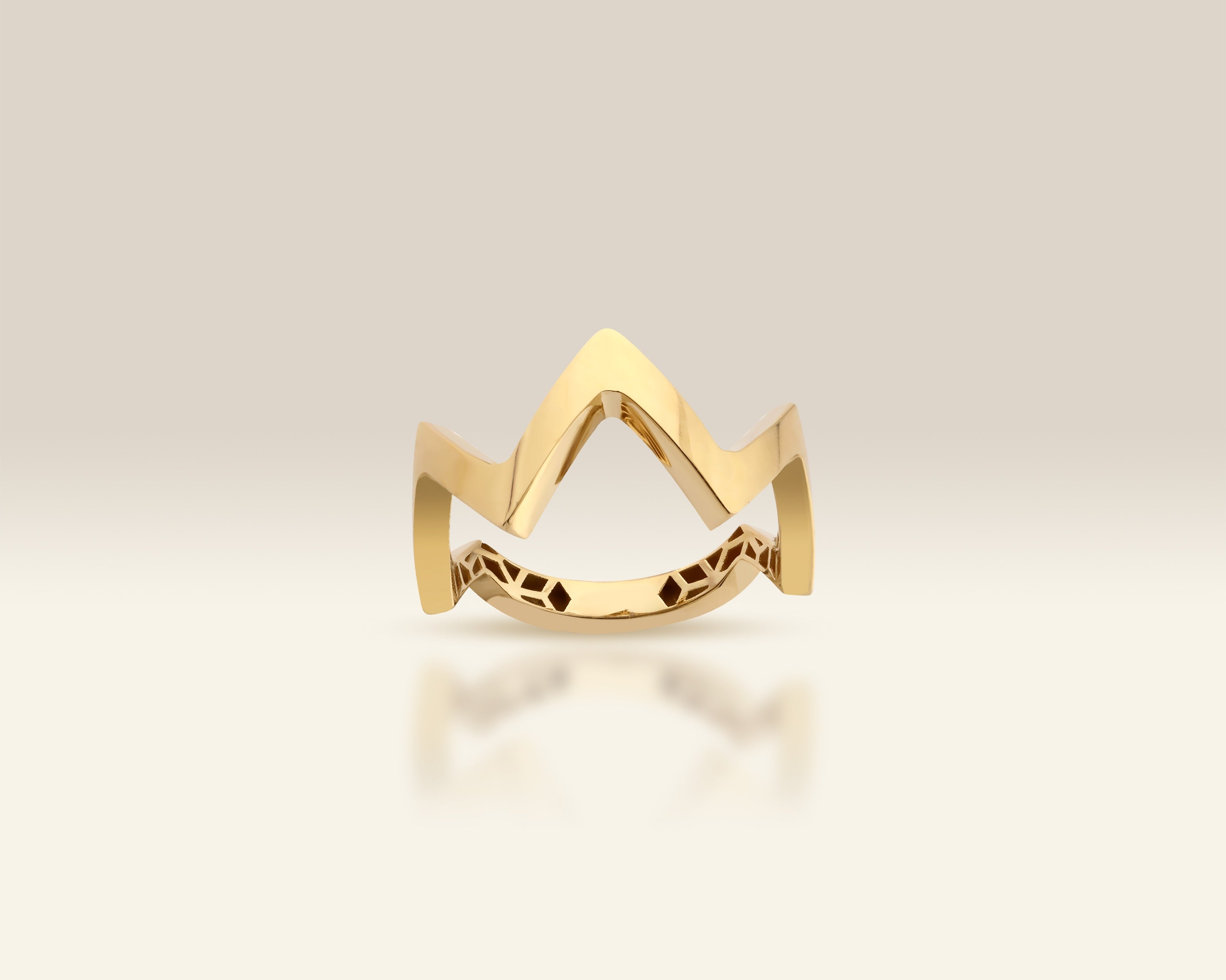 VIECLAT Solid Yellow Gold Zigzag Chevron Crown Ring