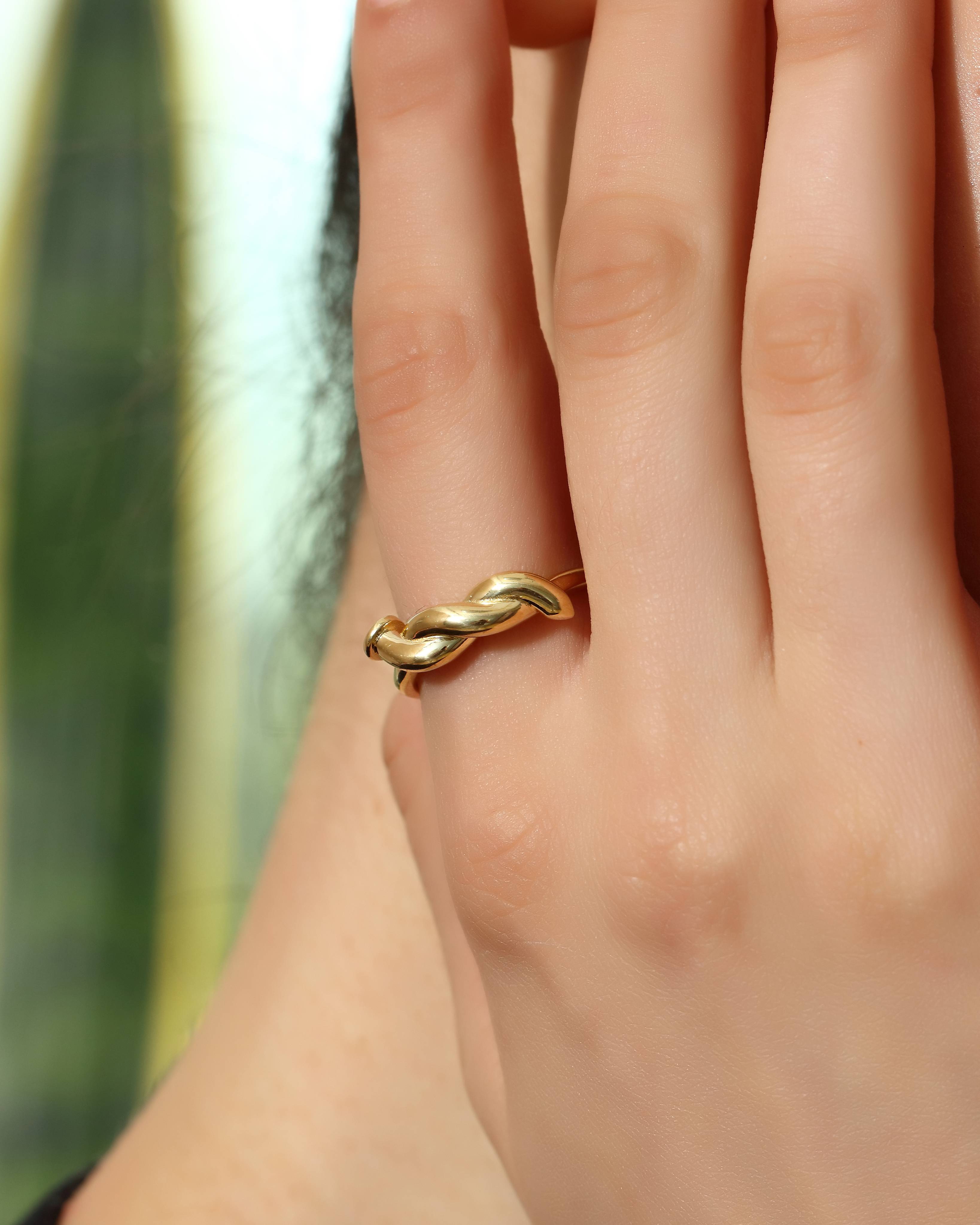 VIECLAT Solid Yellow Gold Twisted Knot Ring On Hand