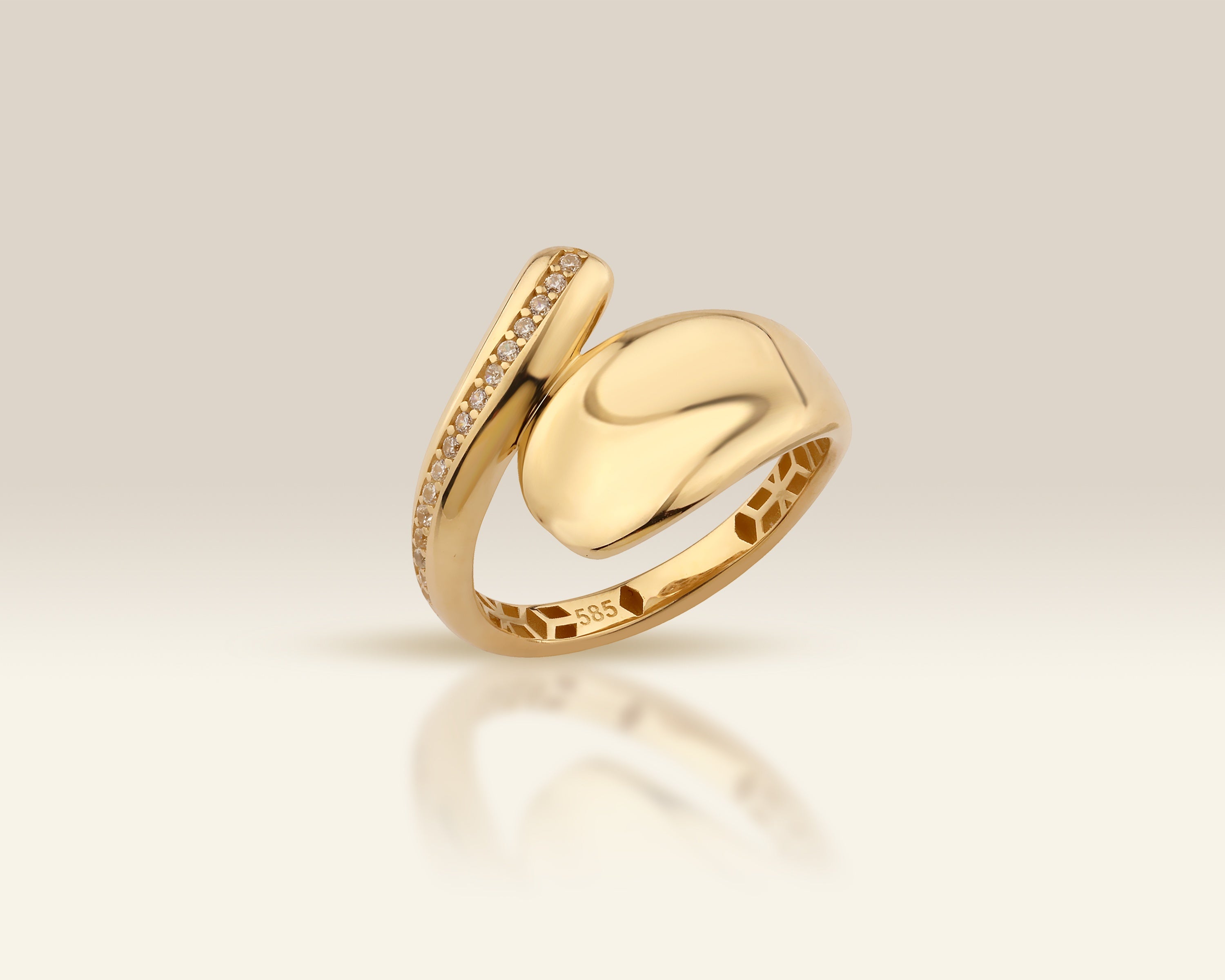 VIECLAT Solid Yellow Gold Diamond Swirl Bypass Ring