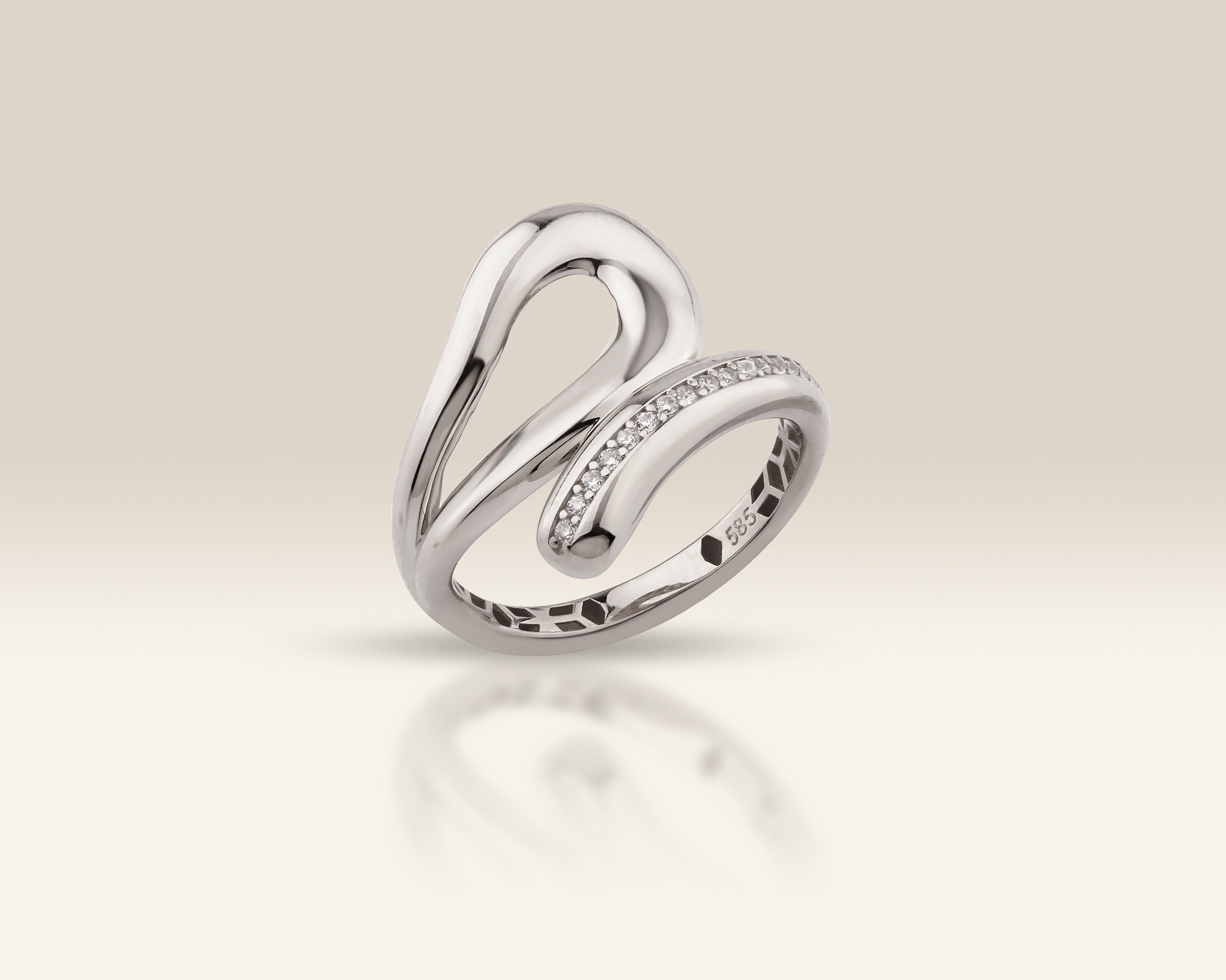 VIECLAT Solid White Gold Diamond Open Swirl Ring