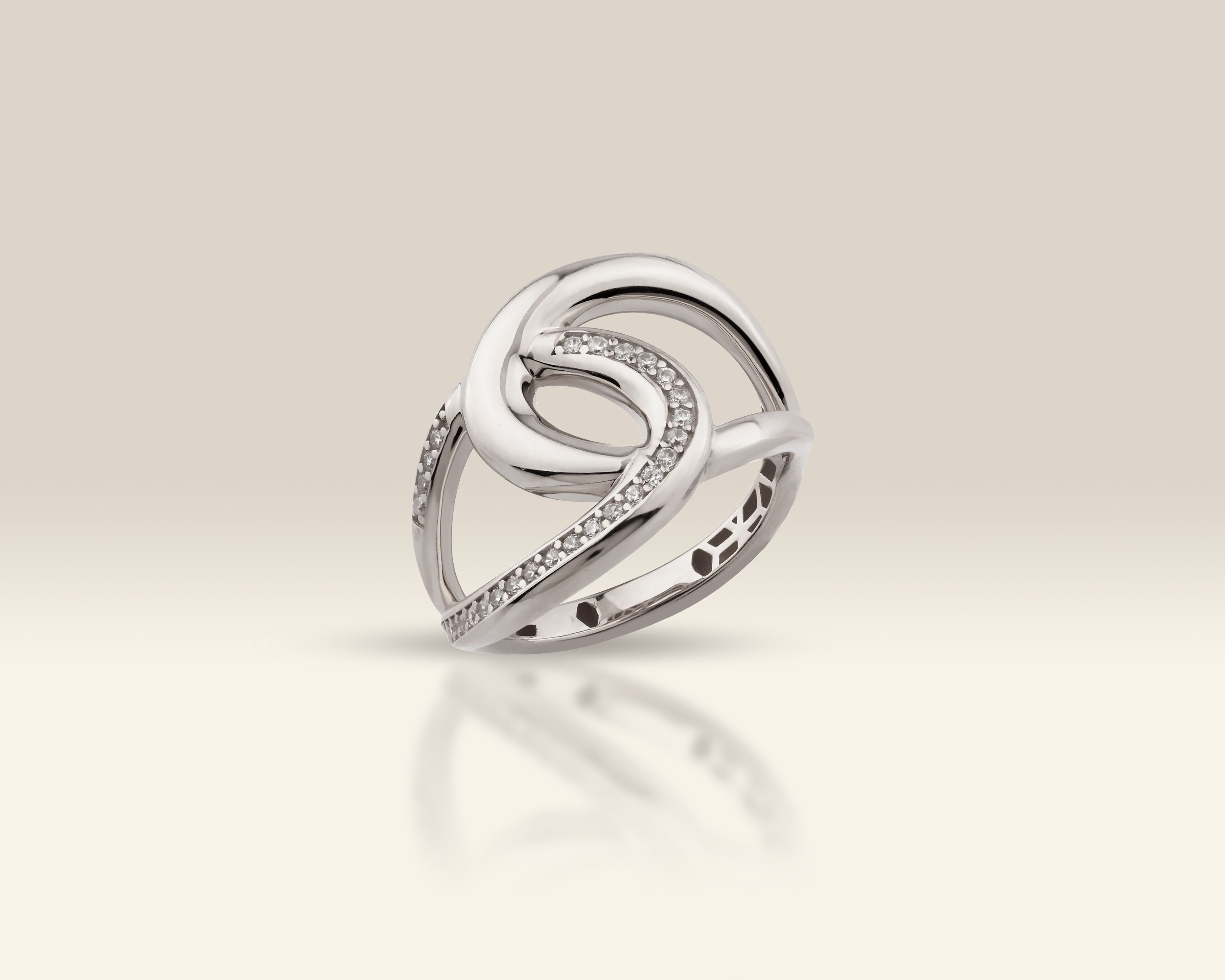 VIECLAT Solid White Gold Diamond Interlocking Swirl Ring