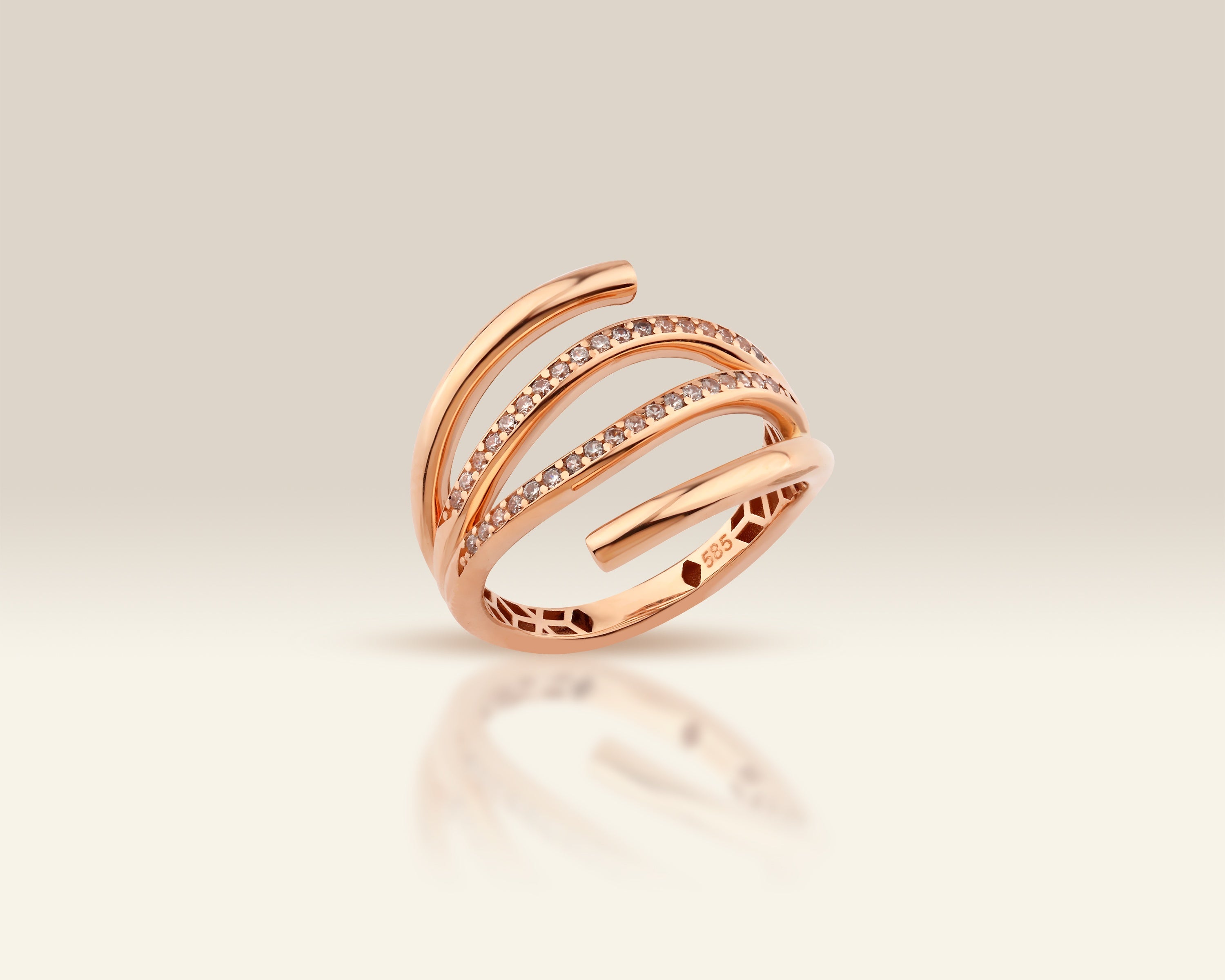 VIECLAT Solid Rose Gold Diamond Multirow Wrap Ring