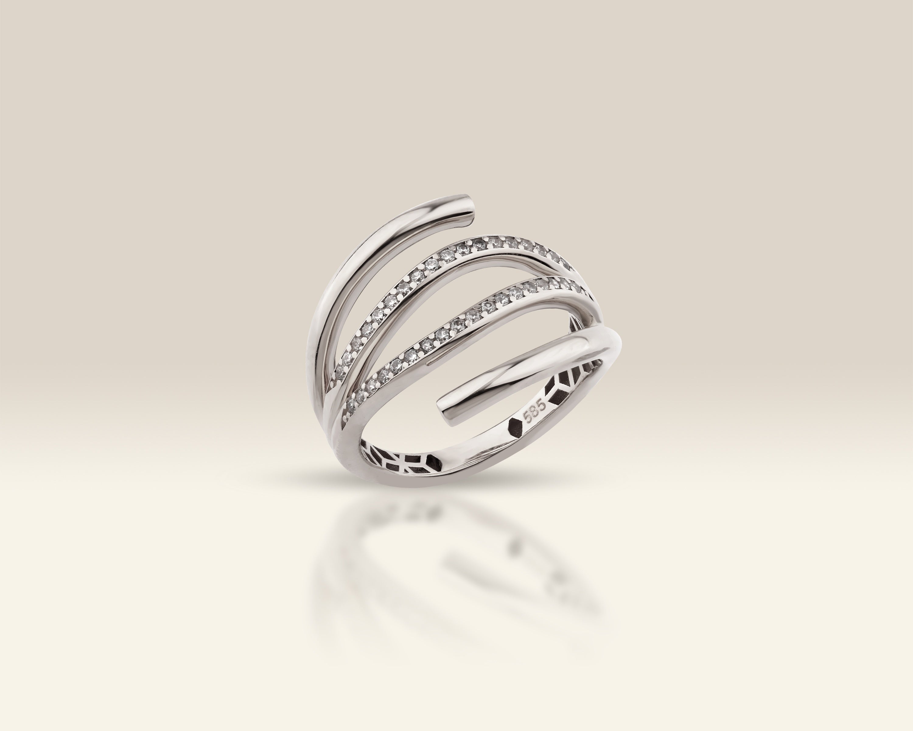 VIECLAT Solid White Gold Diamond Multirow Wrap Ring