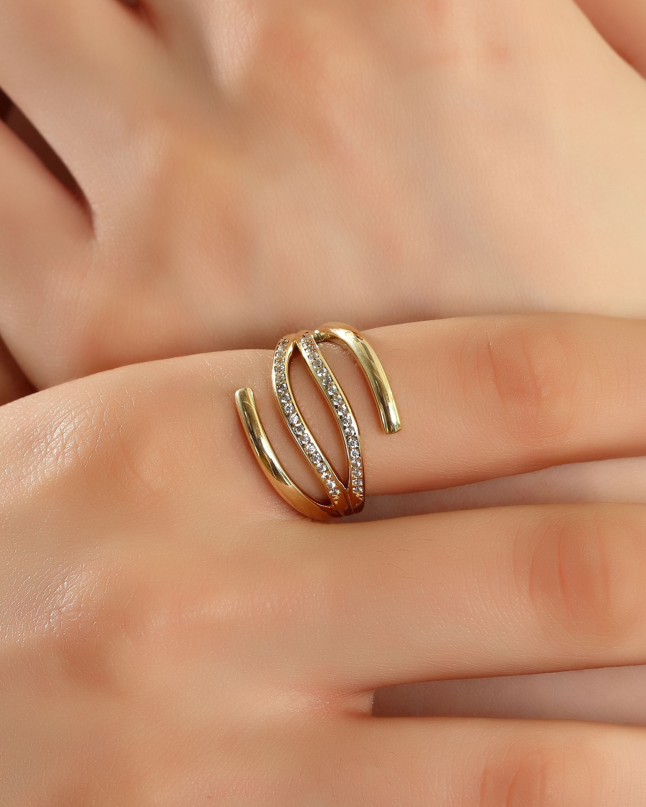 VIECLAT Solid Yellow Gold Pavé Spiral Wrap Ring