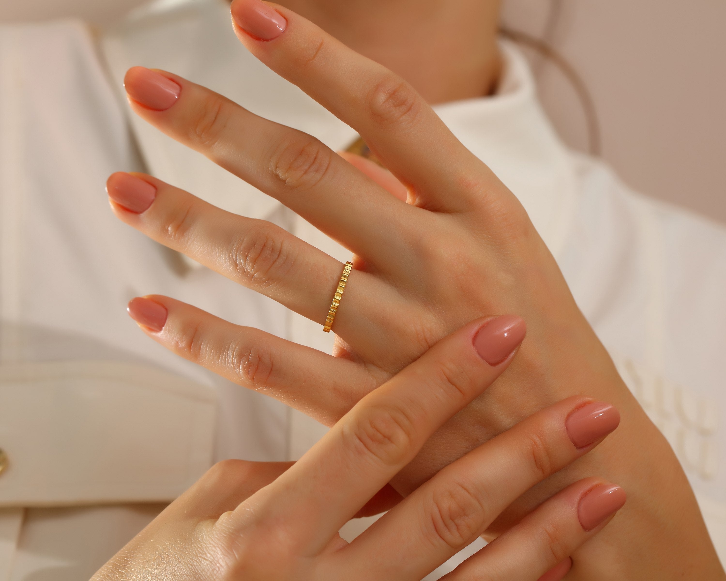 VIECLAT Solid Yellow Gold Textured Stacking Ring