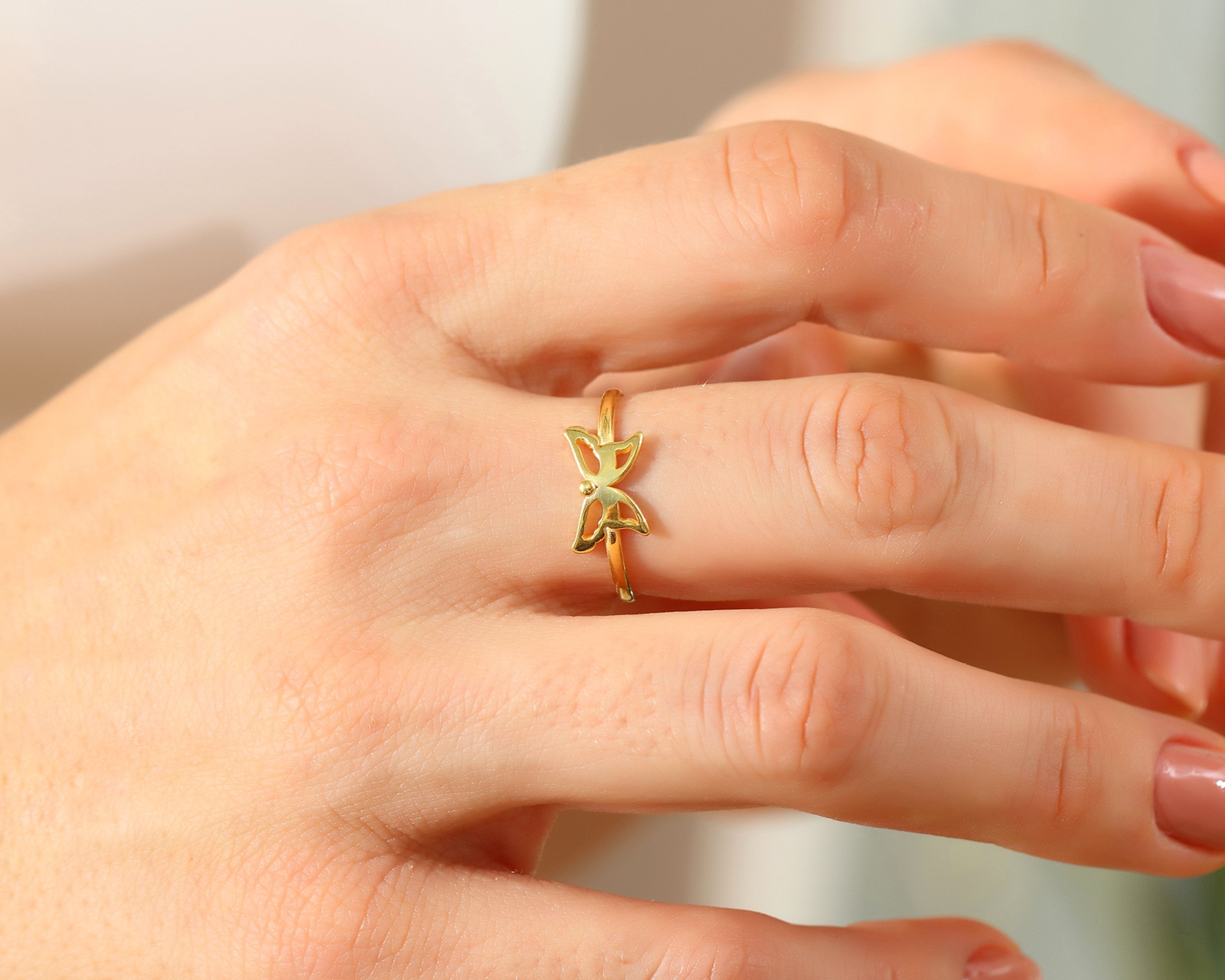 VIECLAT Solid Yellow Gold Butterfly Ring On Hand