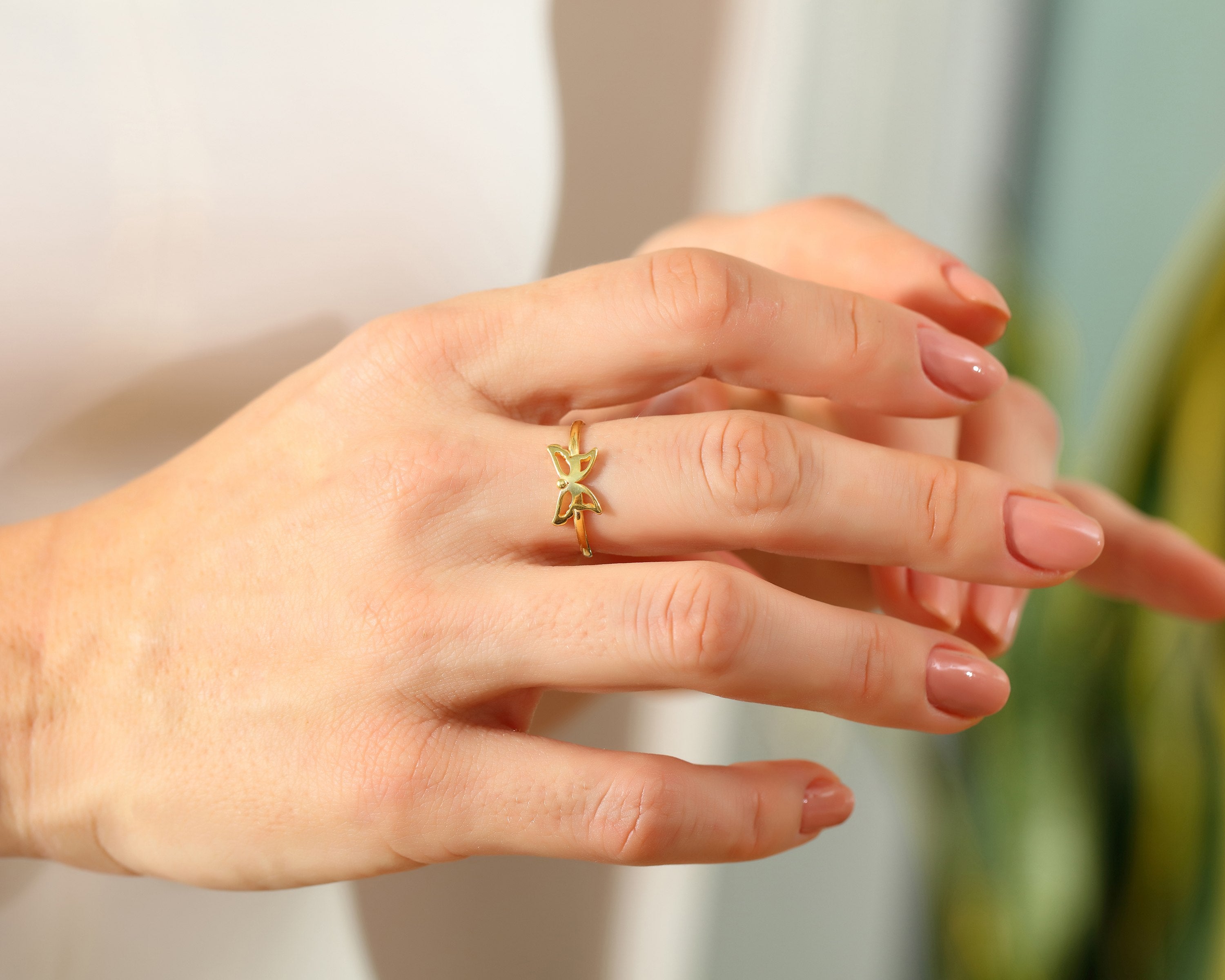 VIECLAT Solid Yellow Gold Butterfly Ring On Hand