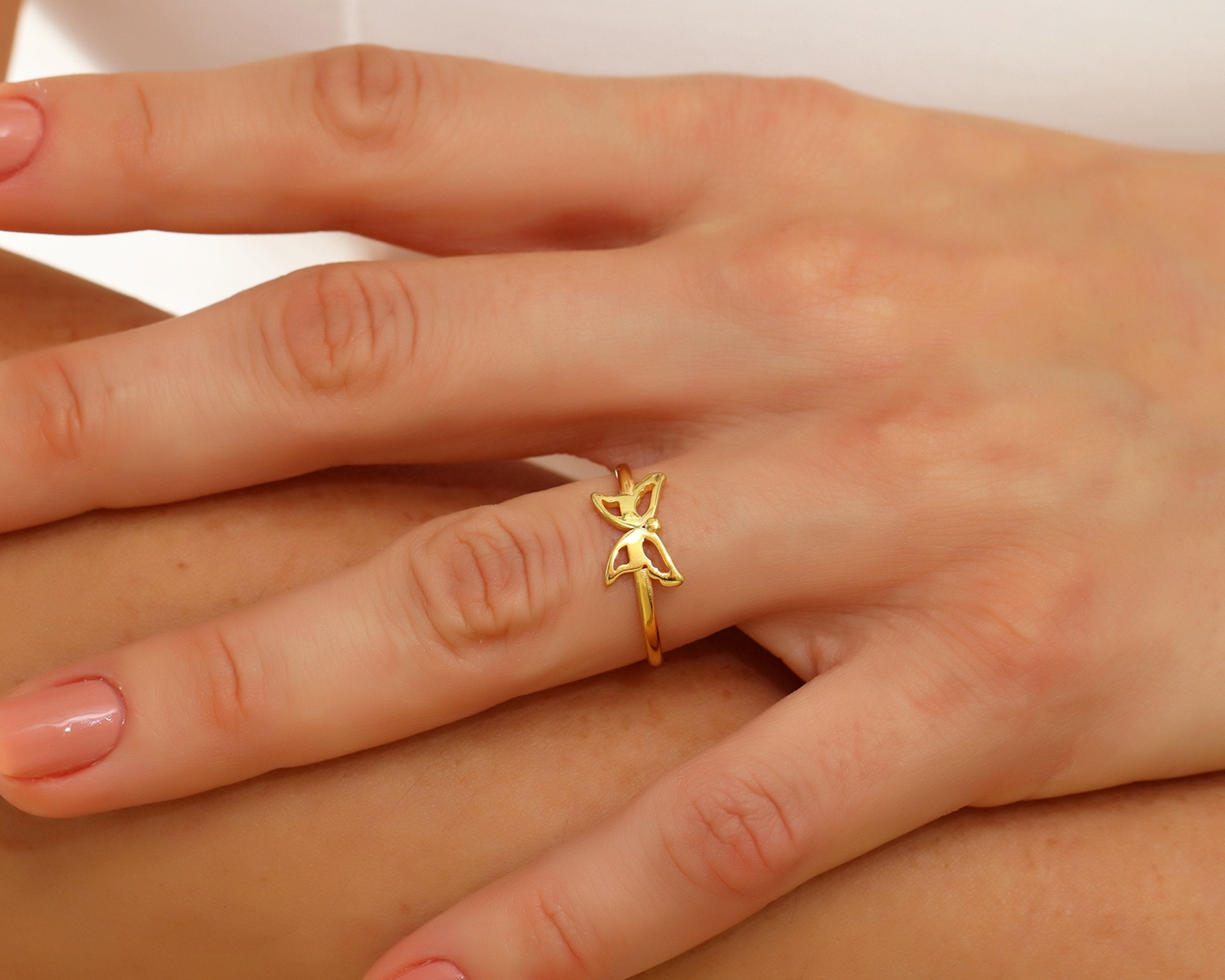 VIECLAT Solid Yellow Gold Butterfly Ring On Hand
