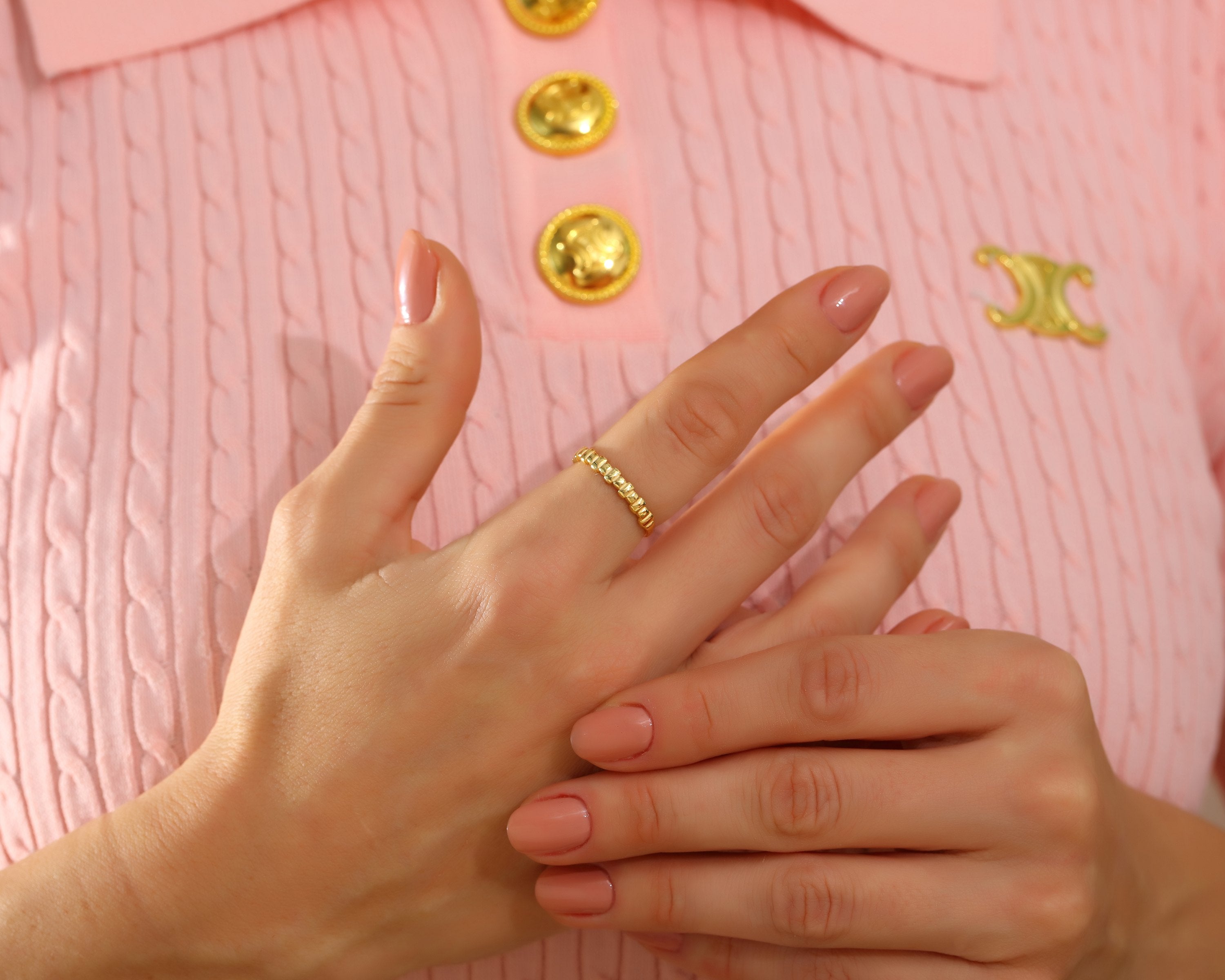 VIECLAT Solid Yellow Gold Beaded Stacking Ring