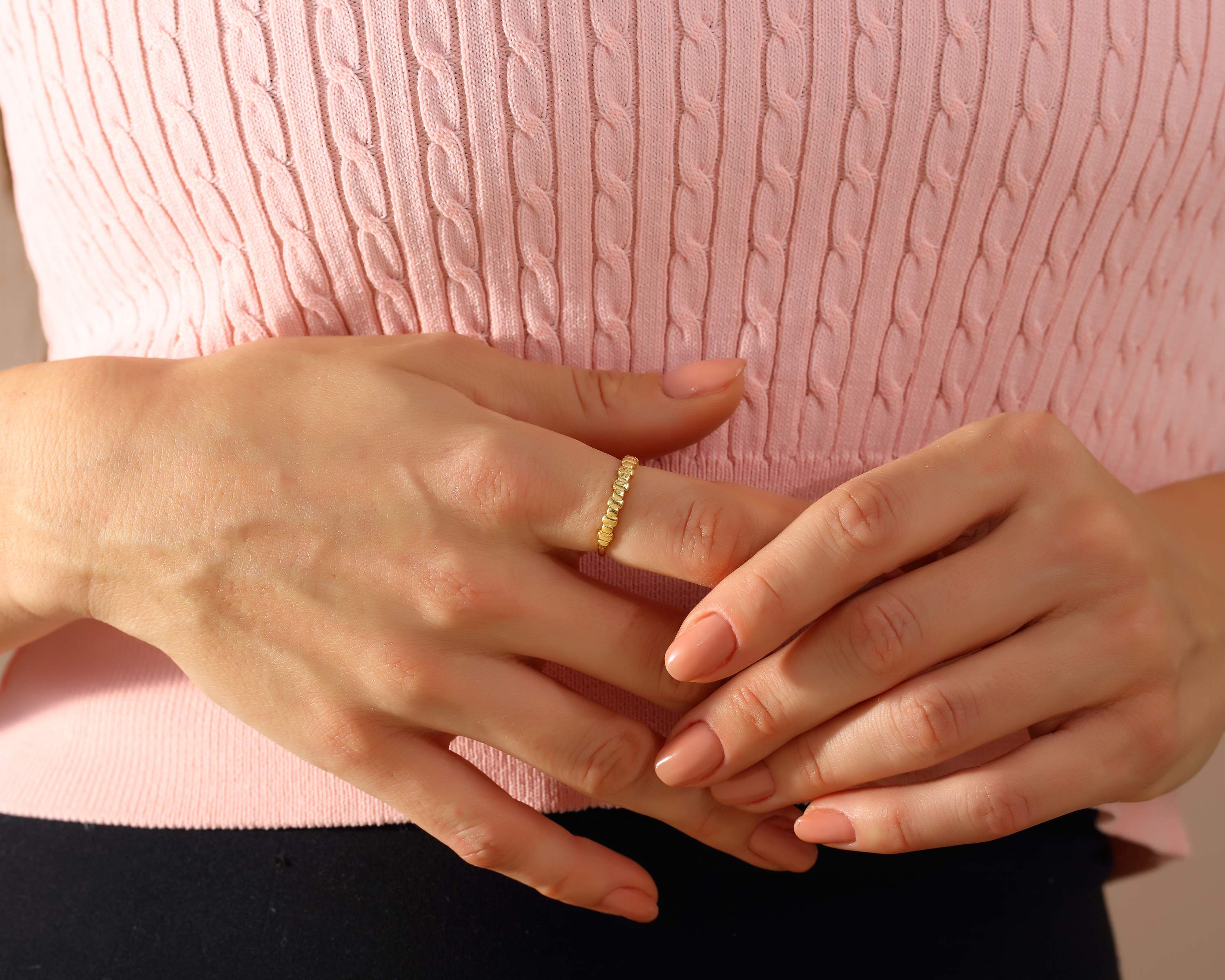 VIECLAT Solid Yellow Gold Beaded Stacking Ring