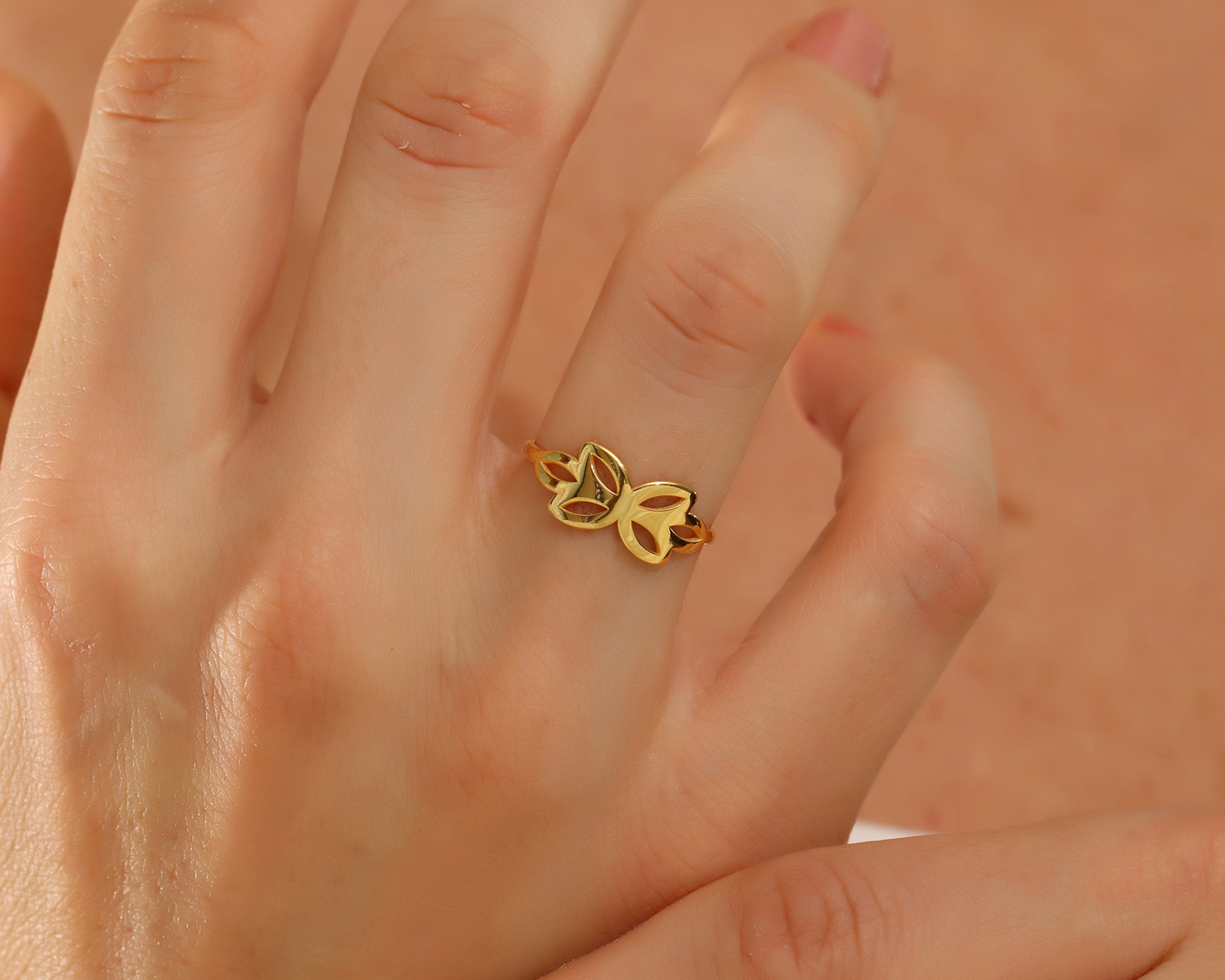 VIECLAT Solid Yellow Gold Butterfly Leaf Ring