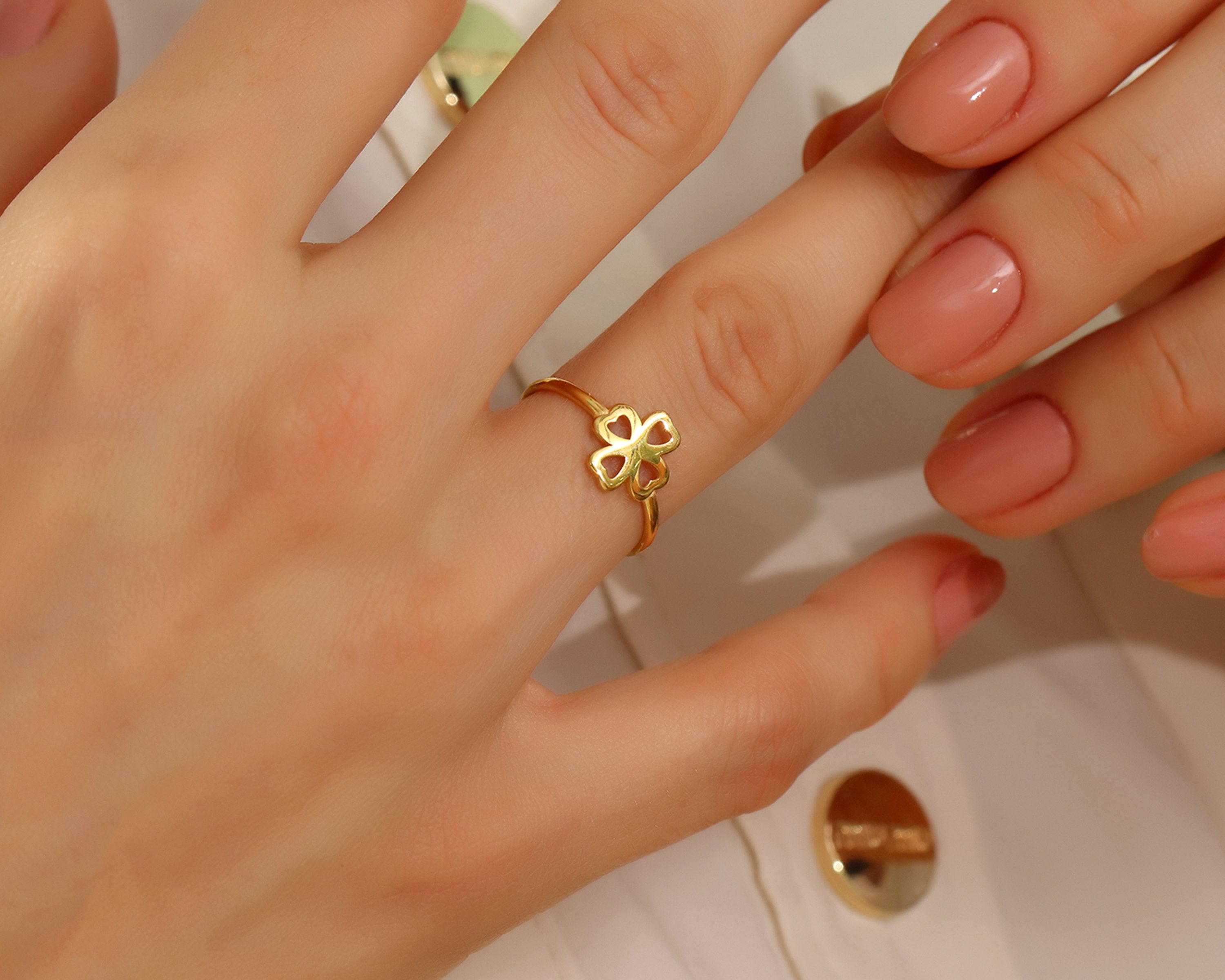 VIECLAT Solid Yellow Gold Clover Heart Ring