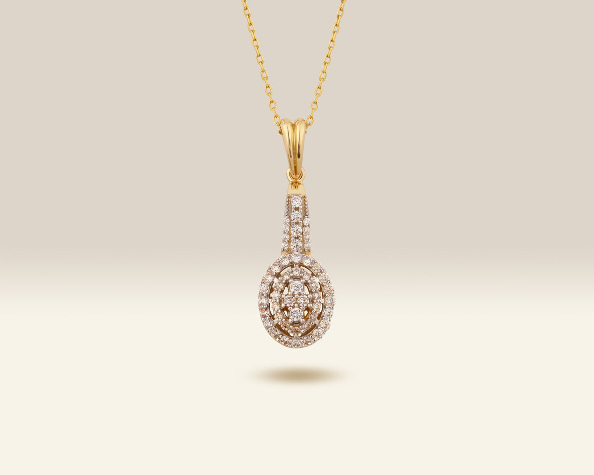 VIECLAT solid gold Oval Halo Pendant Necklace with cubic zirconia