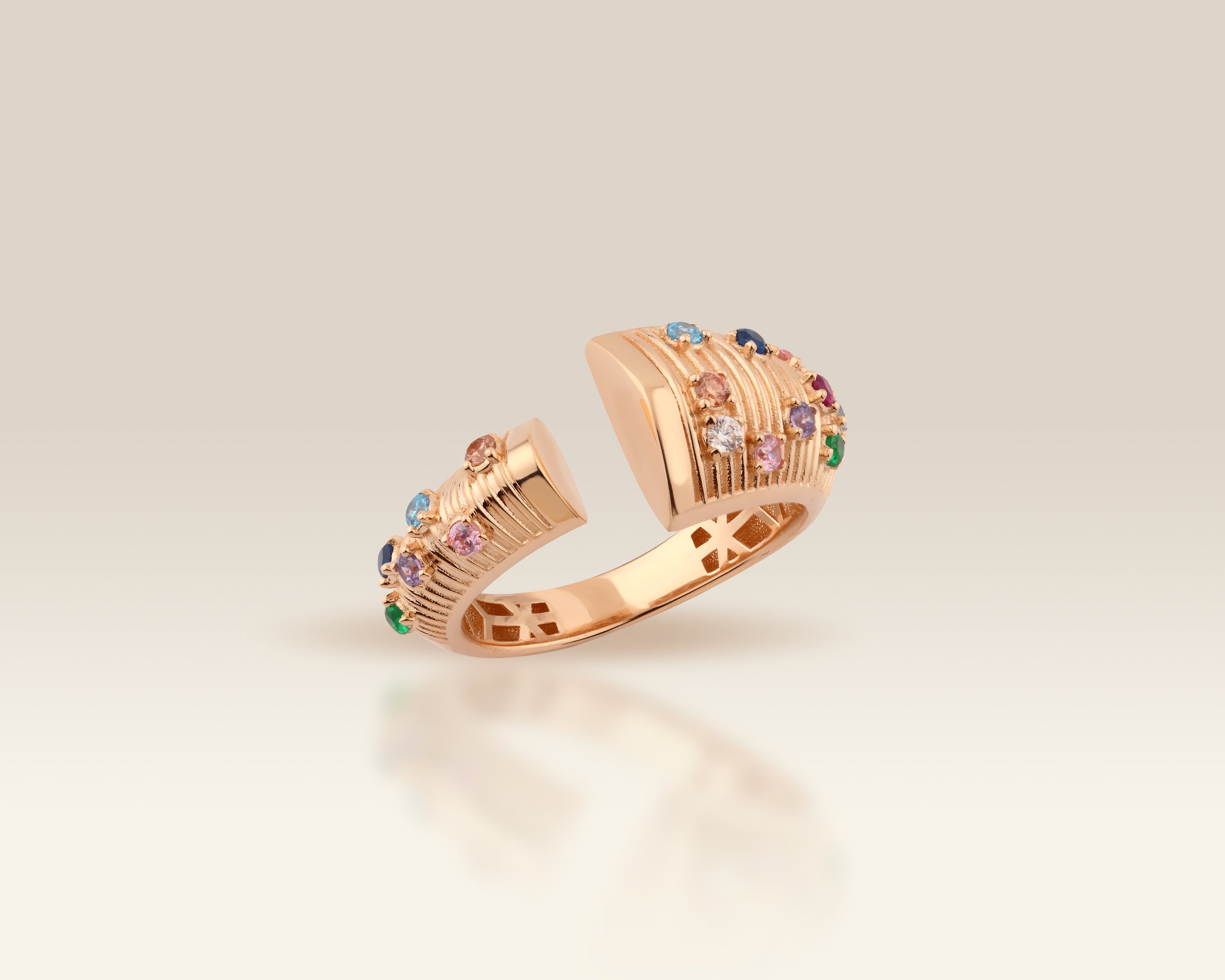 Adjustable Rainbow Gemstone Gold Stacking Ring