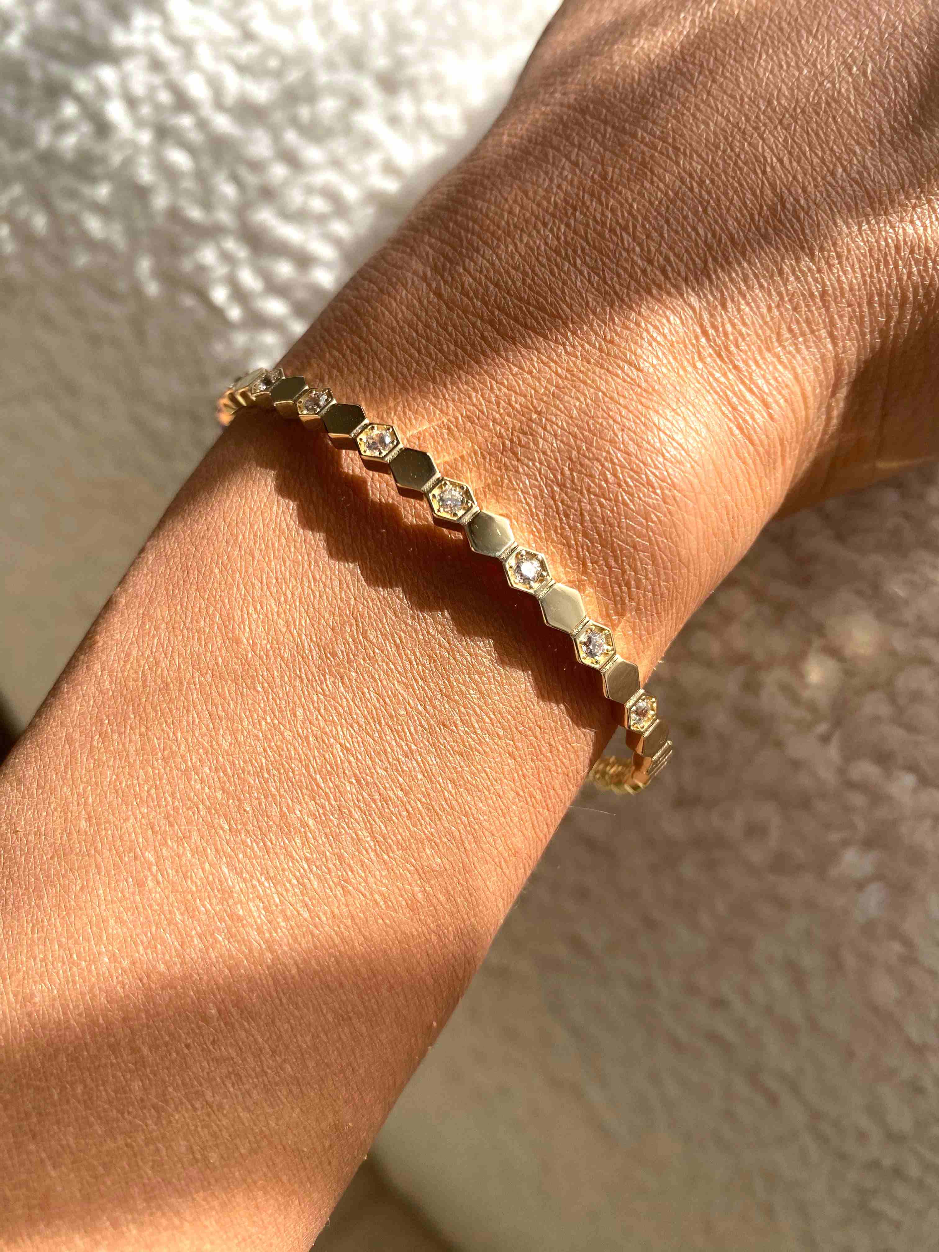 VIECLAT Solid Yellow Gold Hexagon Diamond Cuff Bracelet