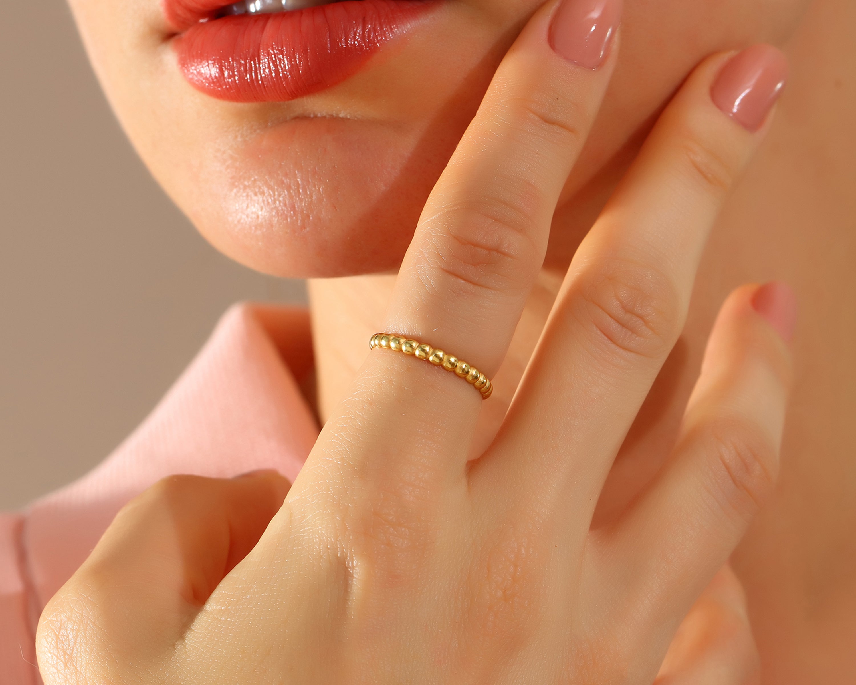 Minimal Beaded Gold Ring