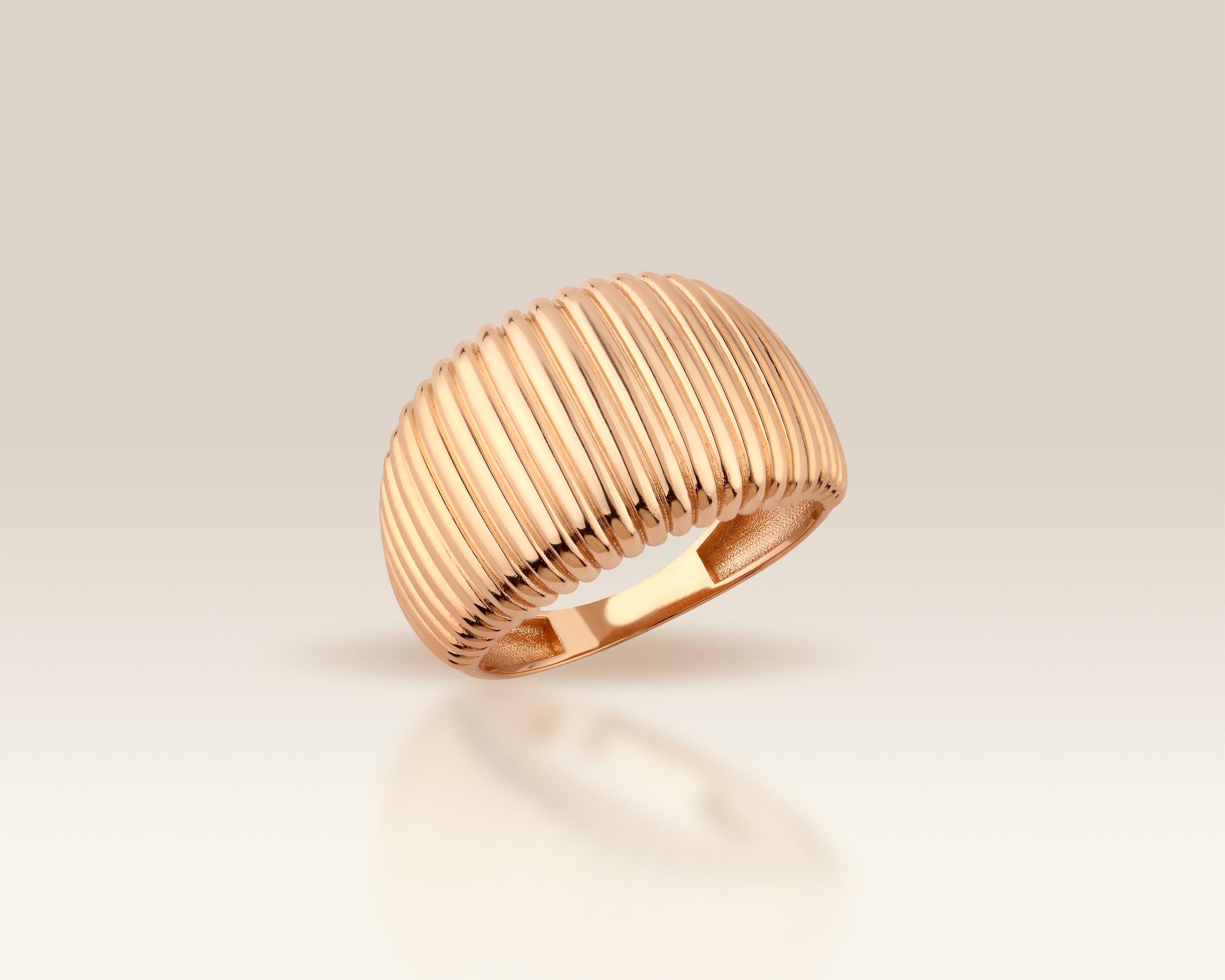 Ridged Ribbed Dome Ring in Solid Gold