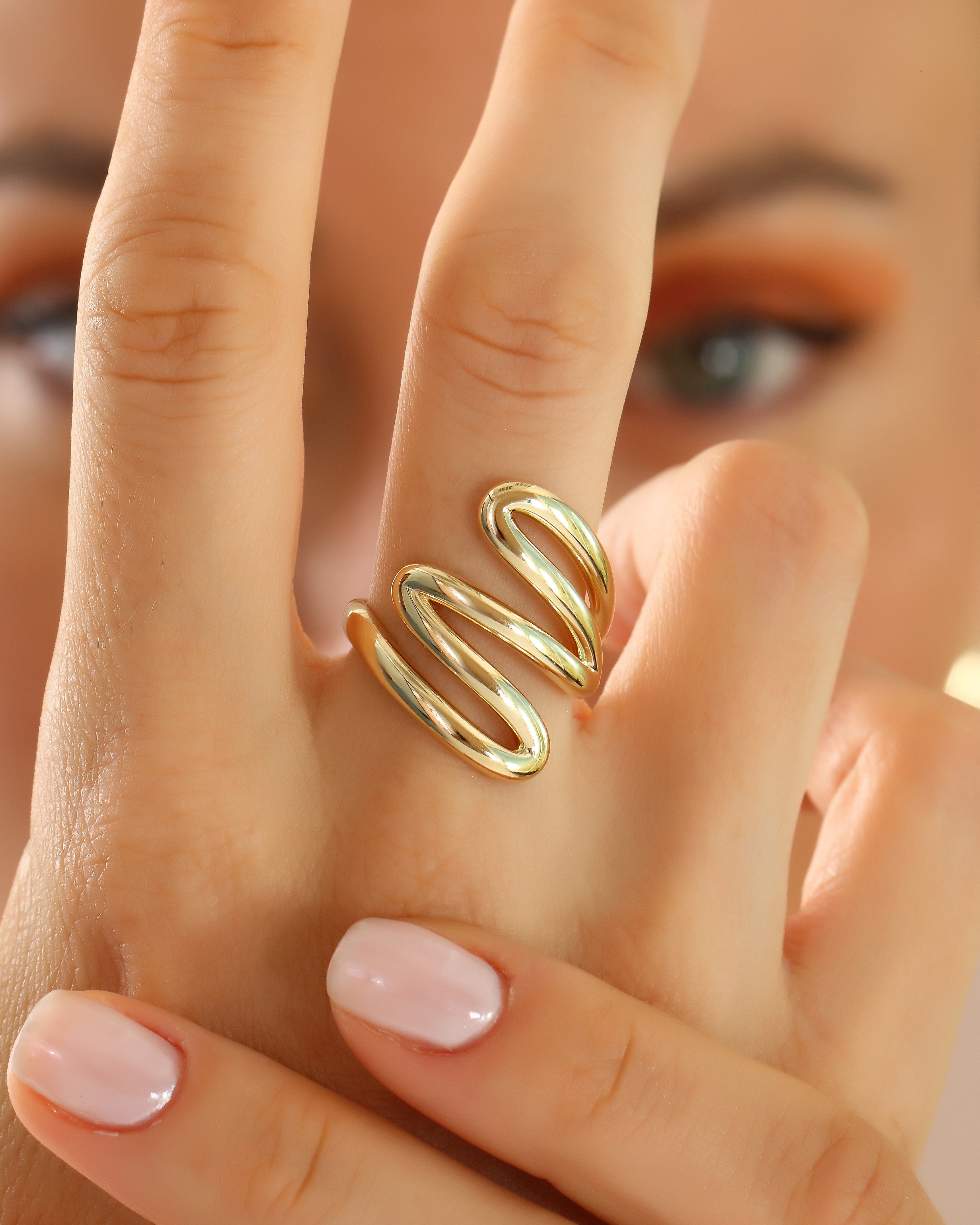 Solid Gold Chunky Wave Open Stacking Ring – Statement Ring for Women | 10K 14K 18K