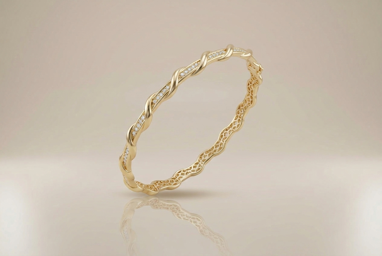 Gold Wave Pave Bangle