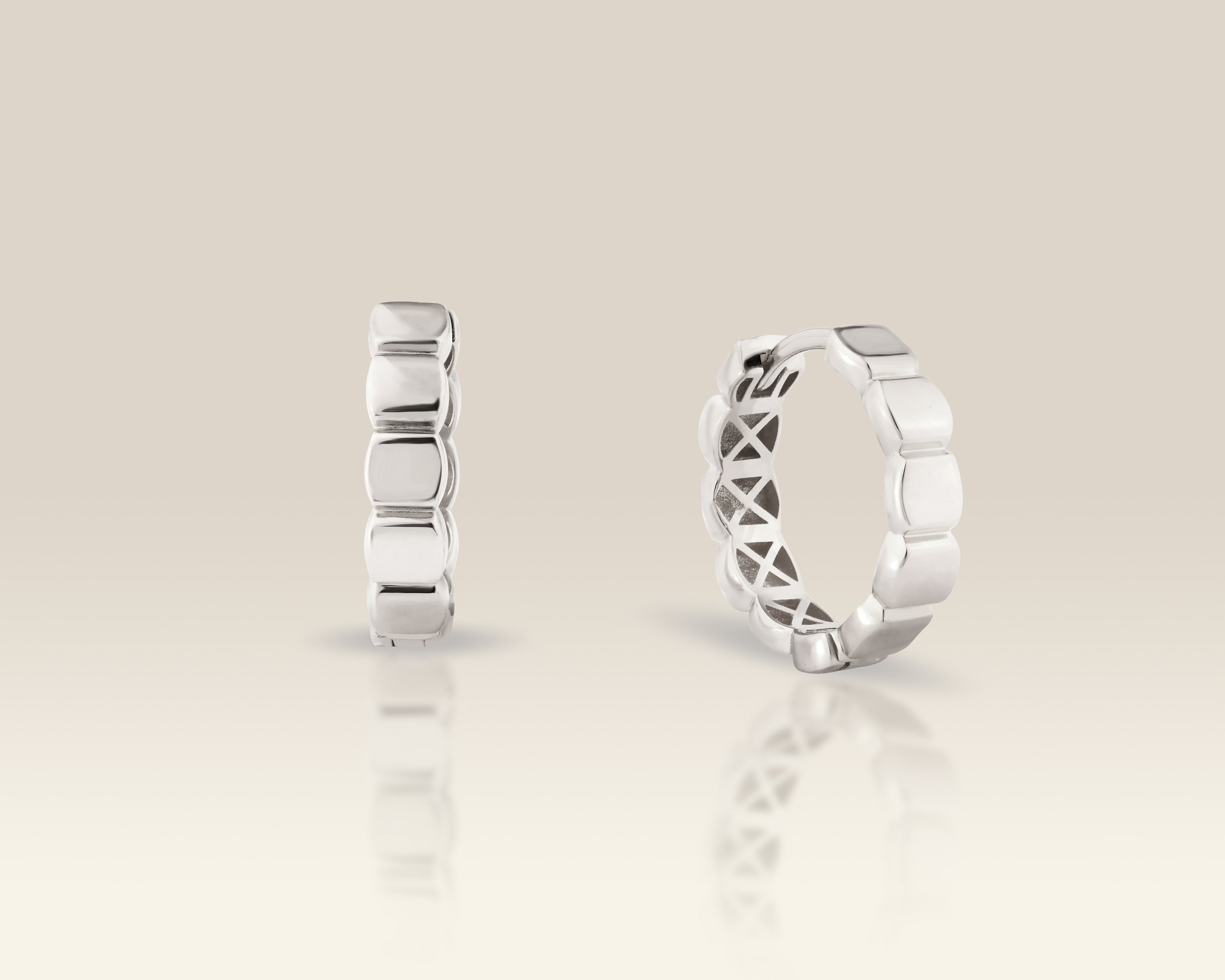 VIECLAT Solid White Gold Cobblestone Huggie Hoop Earrings