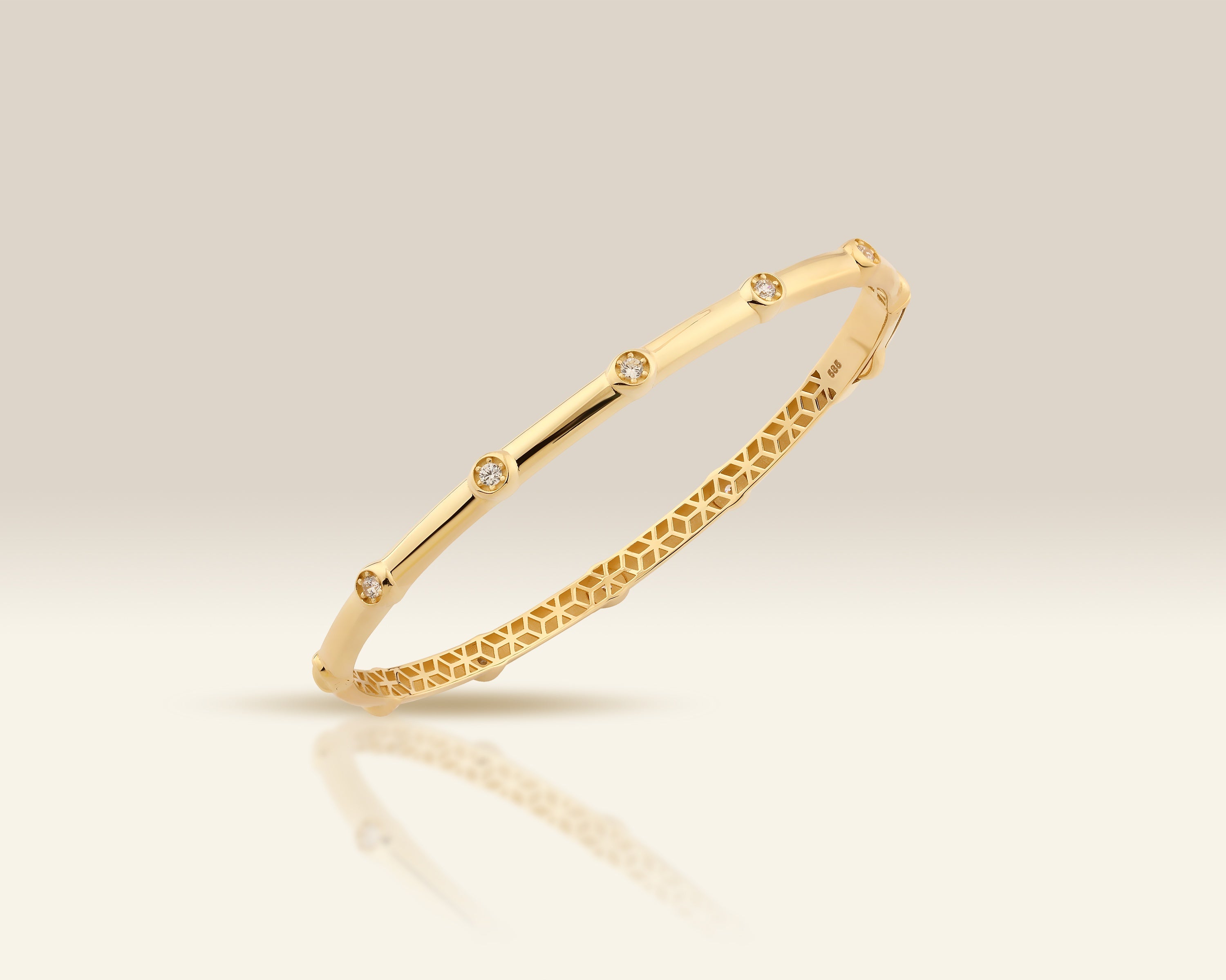 VIECLAT Solid Yellow Gold Diamond Station Bangle Bracelet