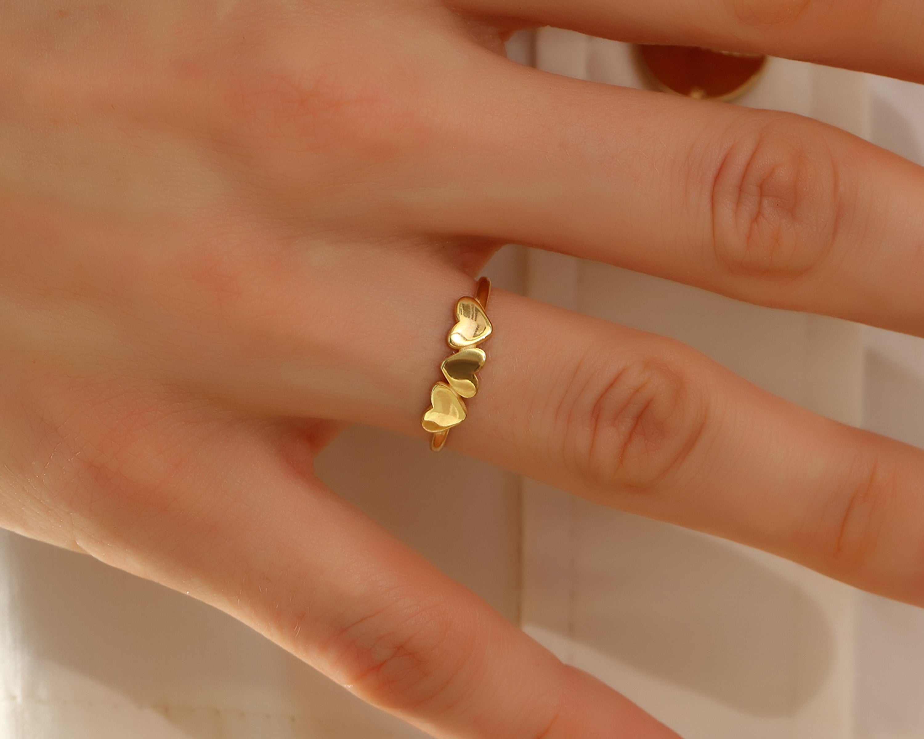 VIECLAT Solid Yellow Gold Triple Heart Ring