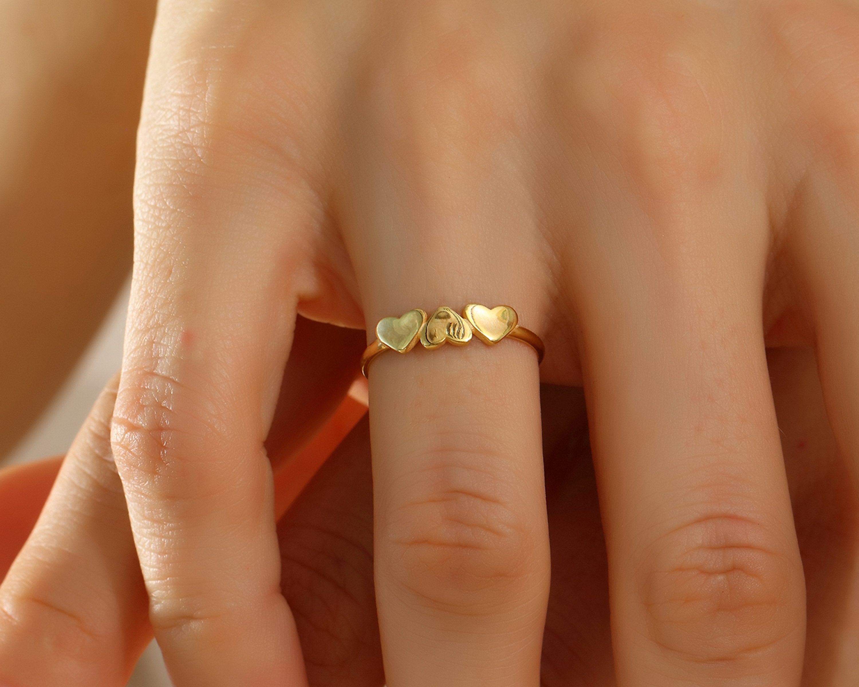 VIECLAT Solid Yellow Gold Triple Heart Ring