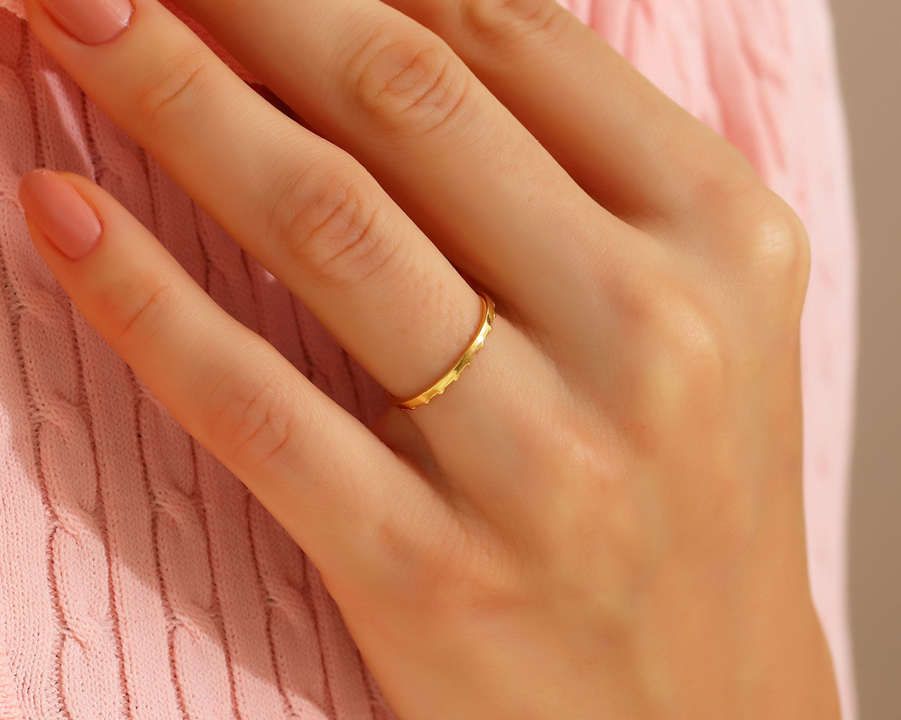 VIECLAT Solid Yellow Gold Beaded Stacking Band Ring
