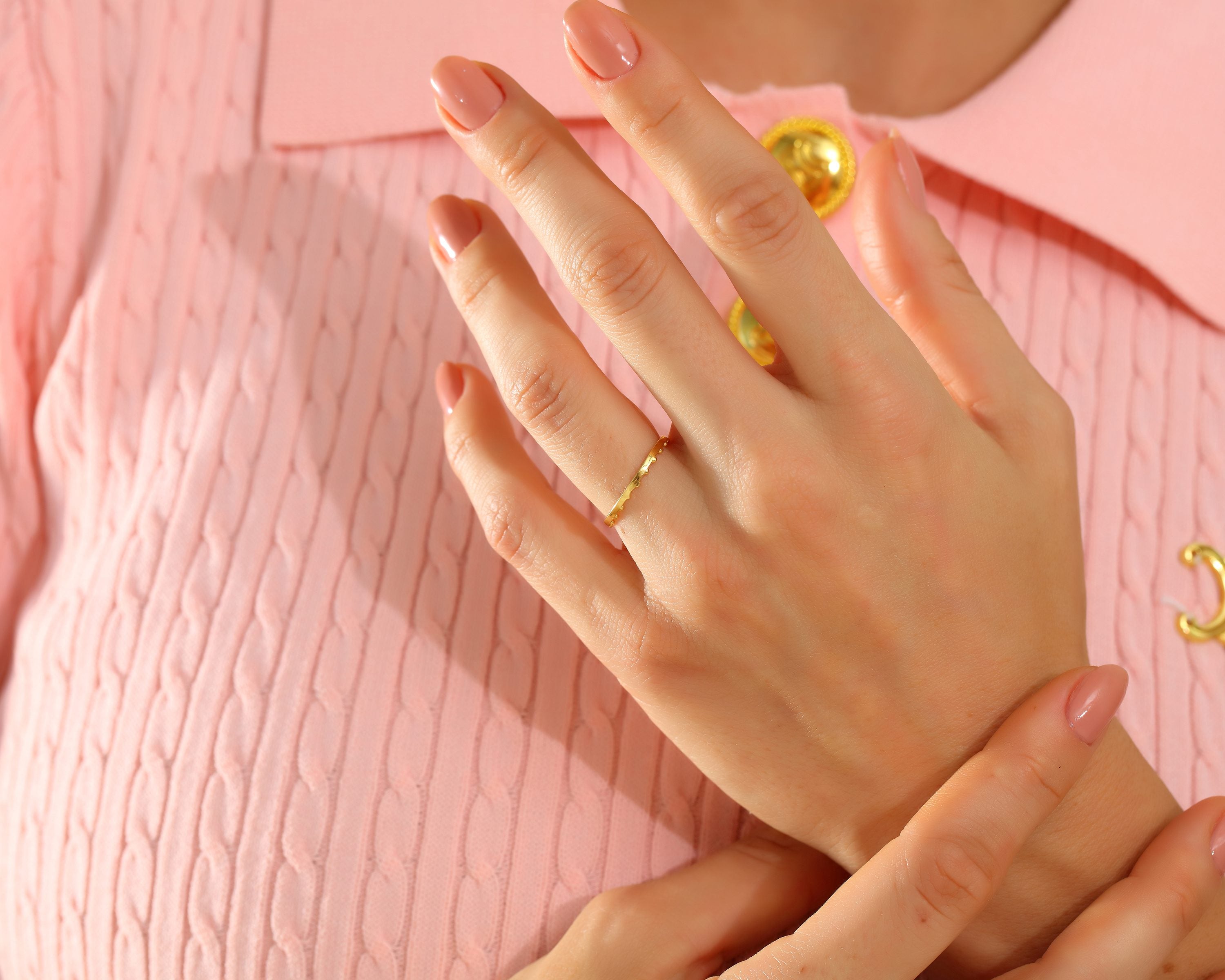 VIECLAT Solid Yellow Gold Beaded Stacking Band Ring