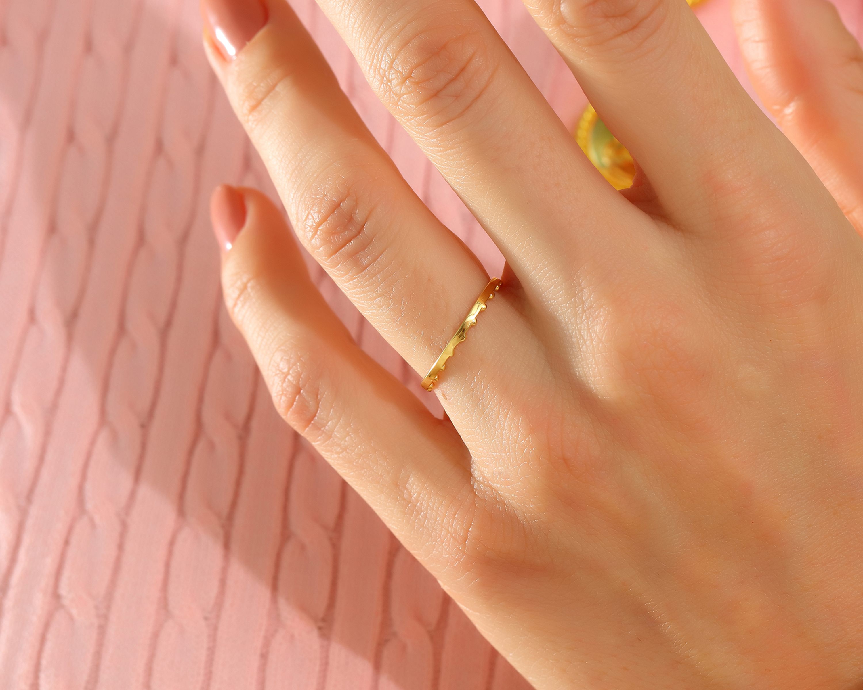 VIECLAT Solid Yellow Gold Beaded Stacking Band Ring