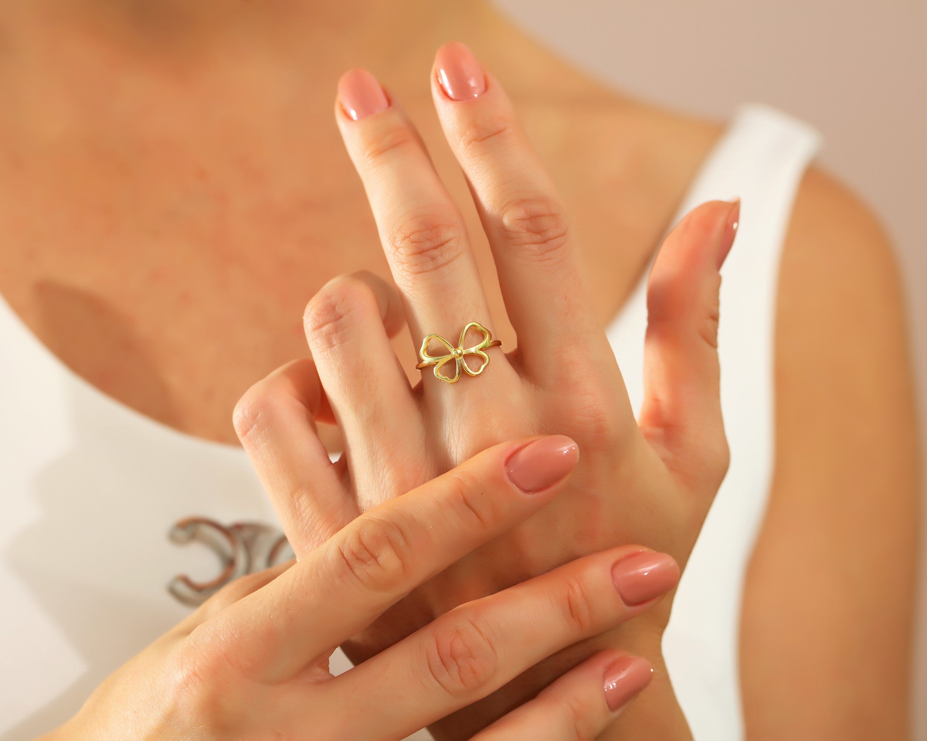 VIECLAT Gold Open Clover Flower Ring