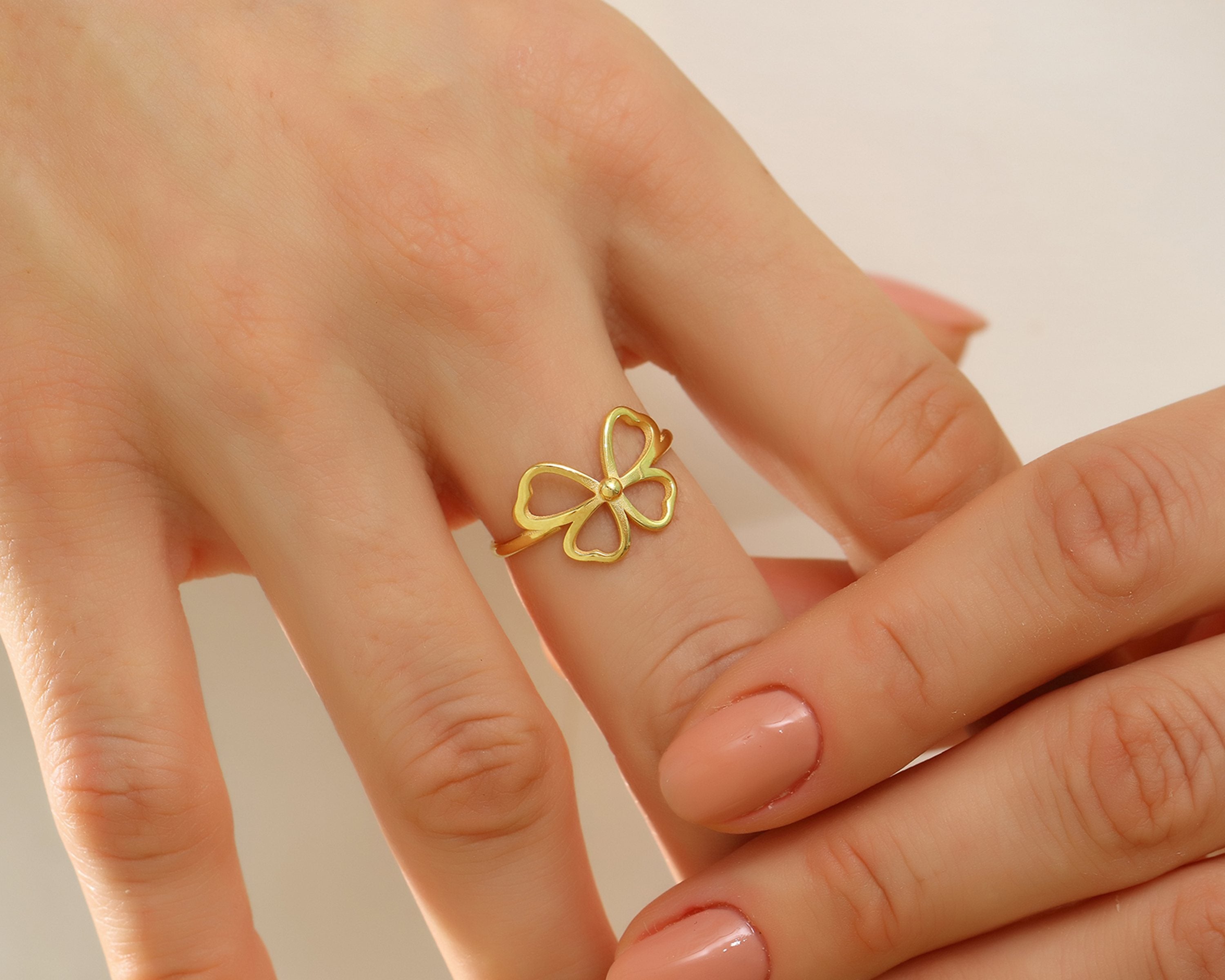 VIECLAT Gold Open Clover Flower Ring