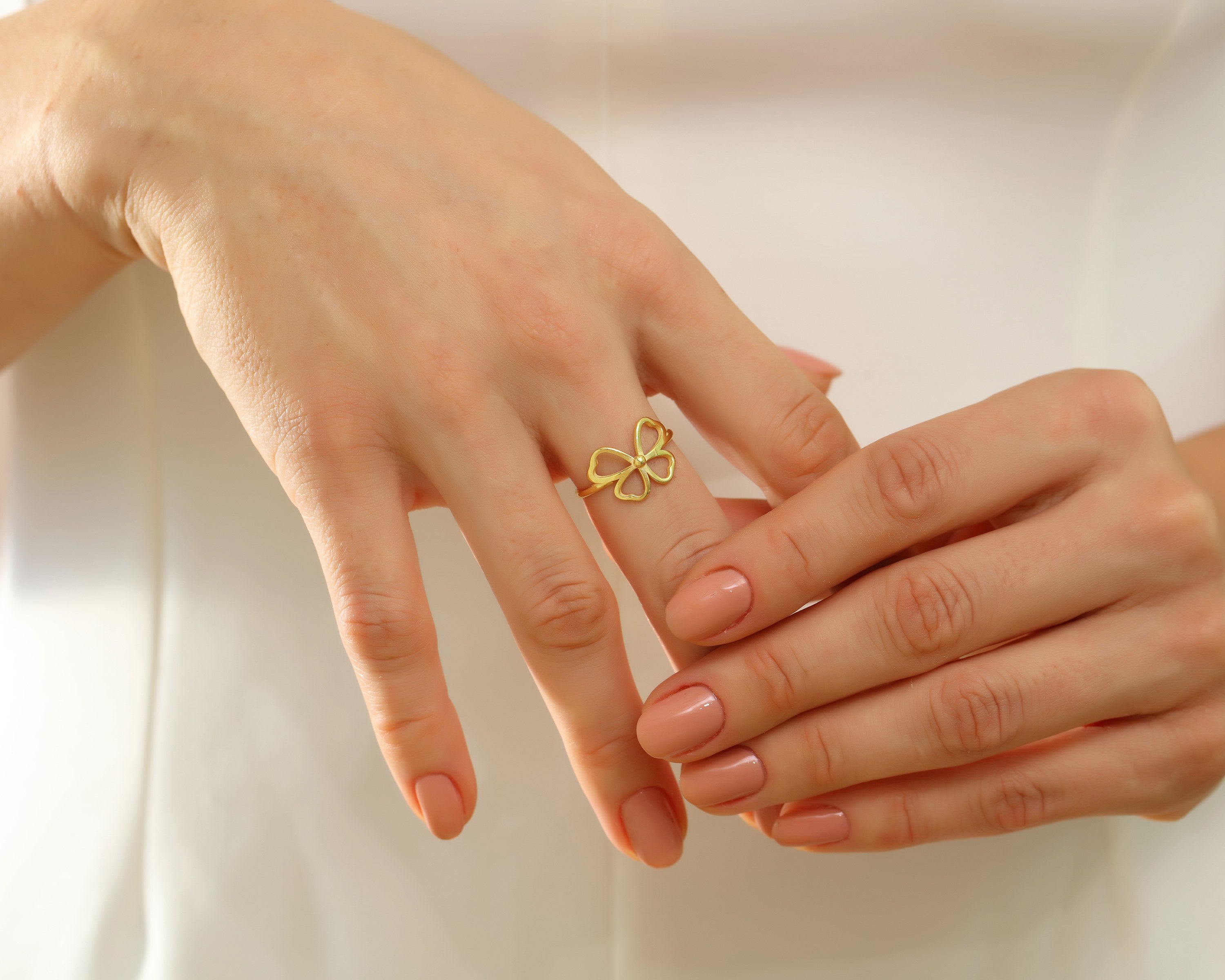 VIECLAT Gold Open Clover Flower Ring