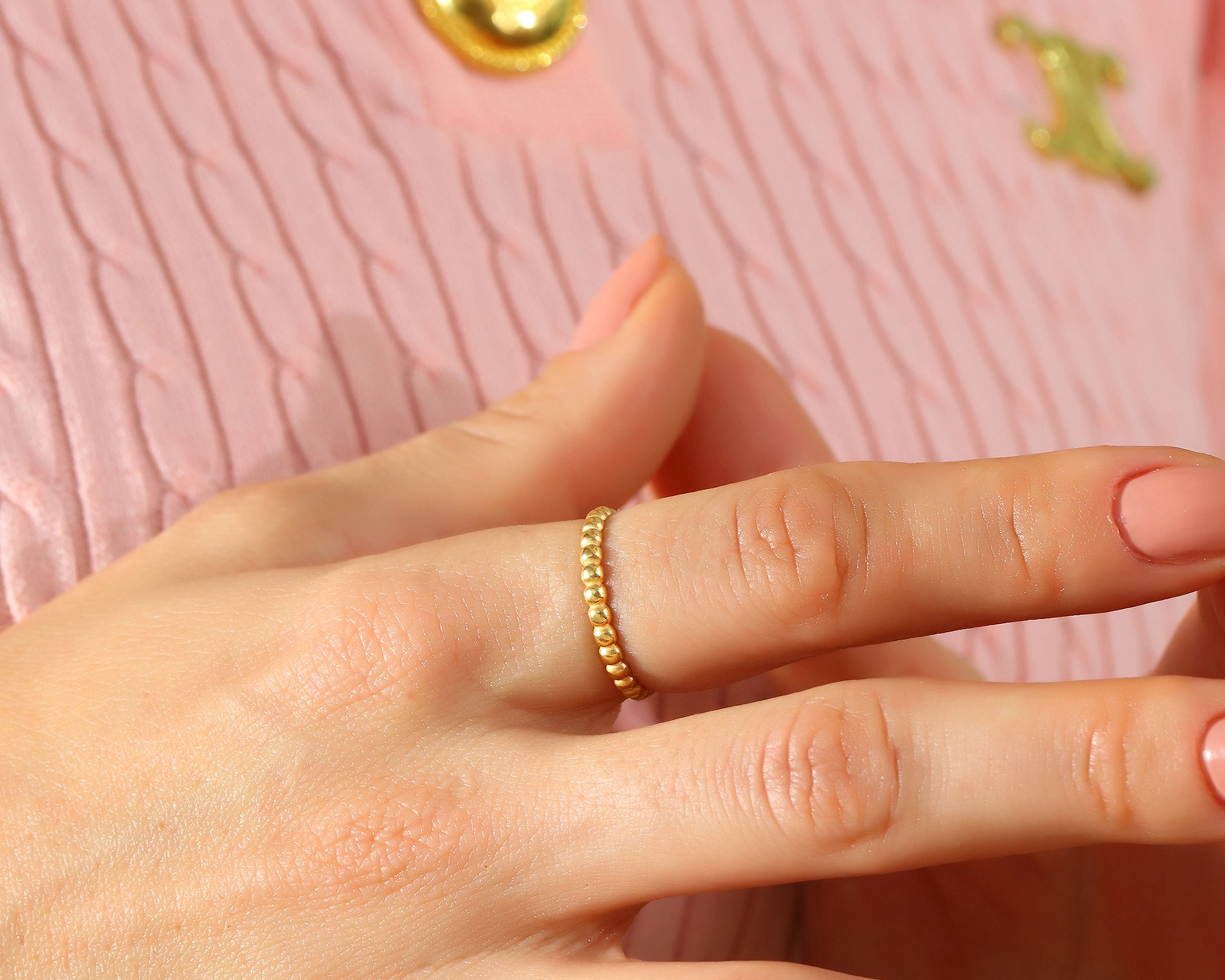VIECLAT Solid Yellow Gold Beaded Band Ring