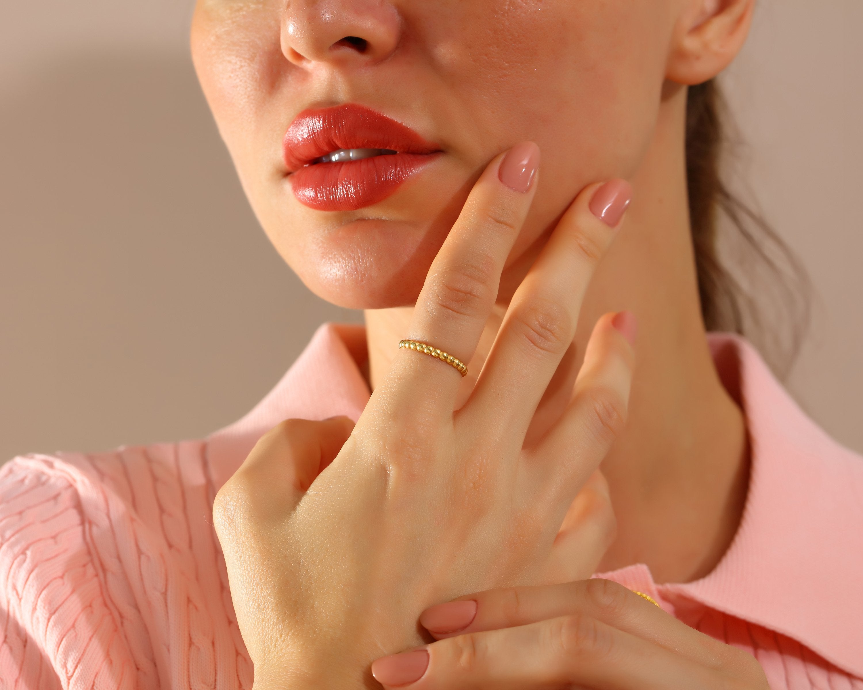 VIECLAT Solid Yellow Gold Beaded Stacking Ring