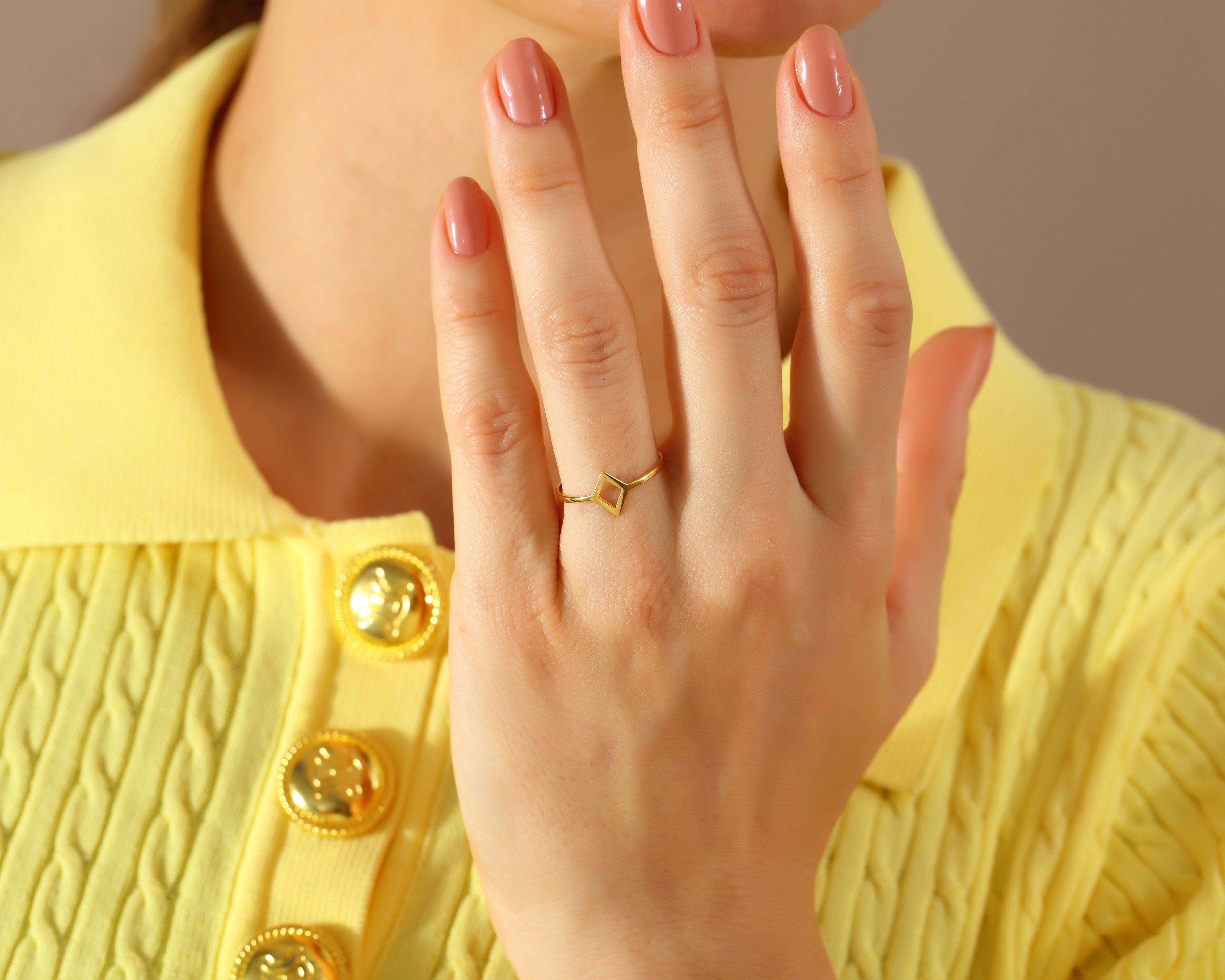 VIECLAT Gold Open Diamond Shape Ring