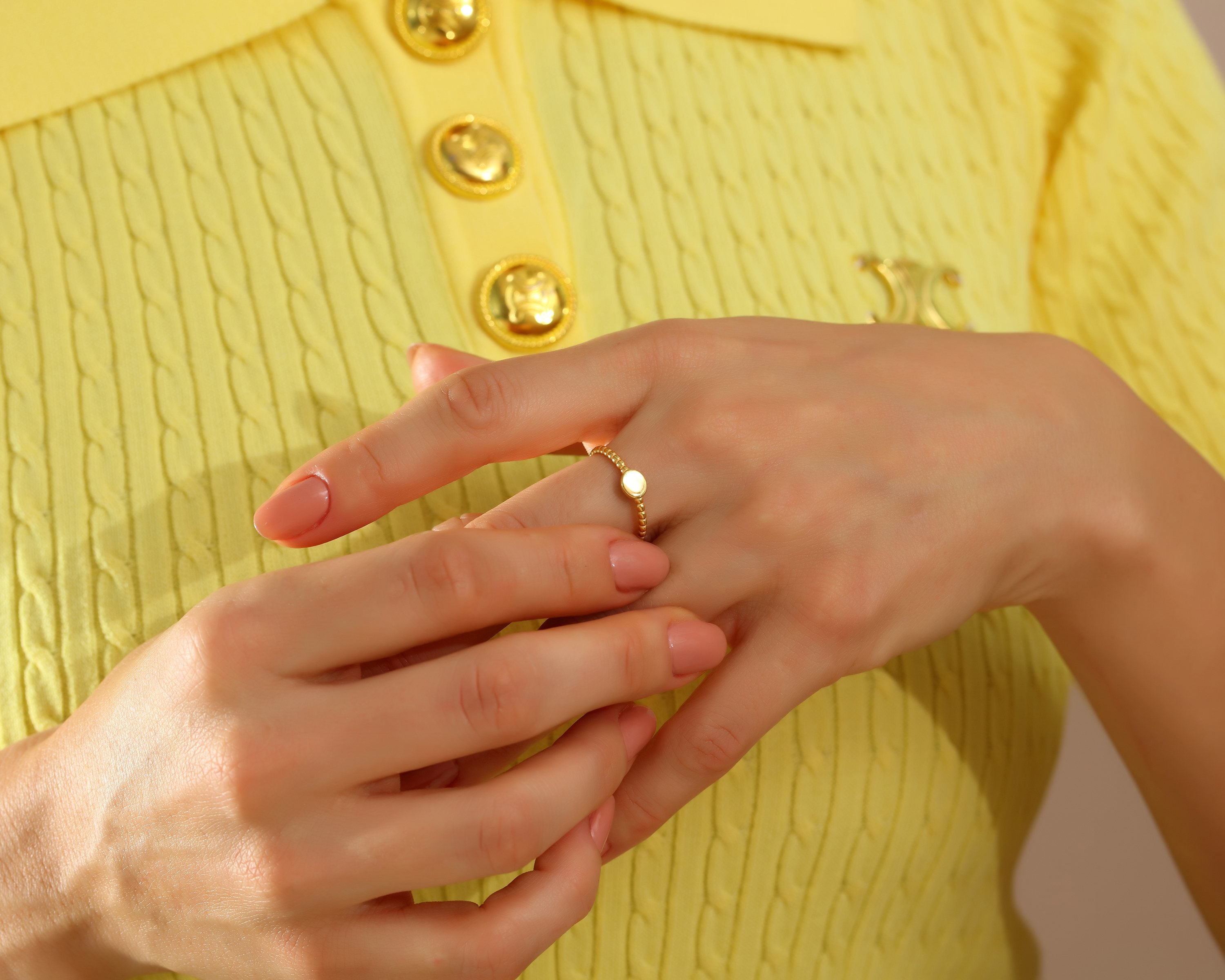 VIECLAT Gold Beaded Band Oval Signet Ring