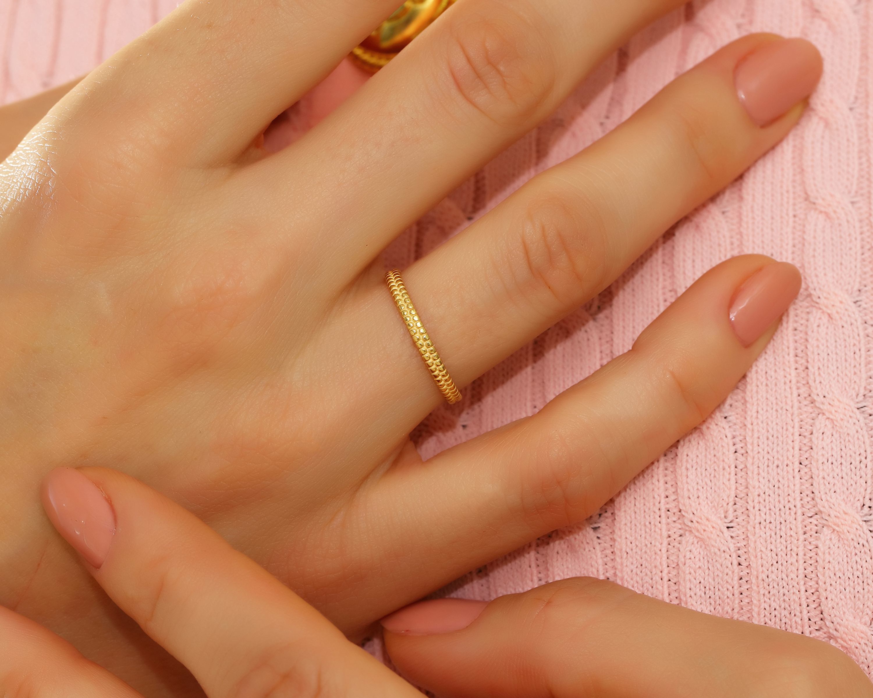 VIECLAT Solid Yellow Gold Beaded Stacking Band Ring