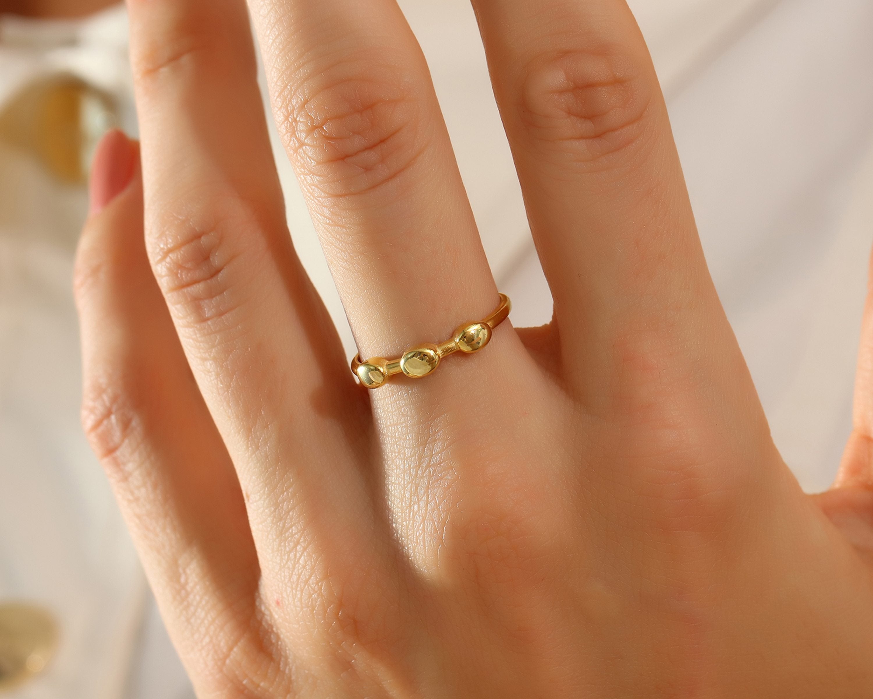 VIECLAT Gold Three Bead Stacking Ring