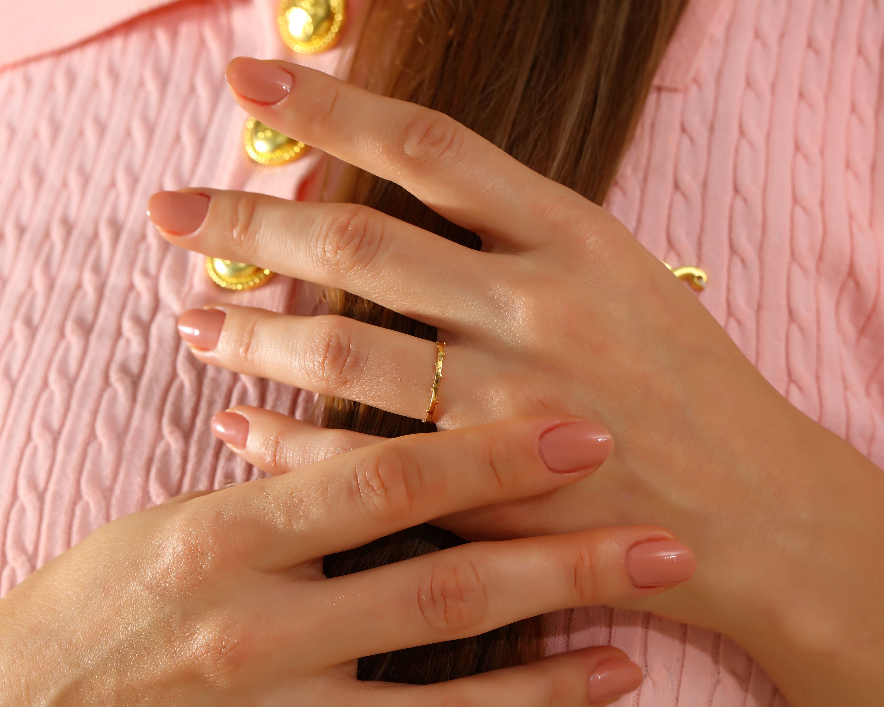 VIECLAT Gold Beaded Stackable Thin Band Ring