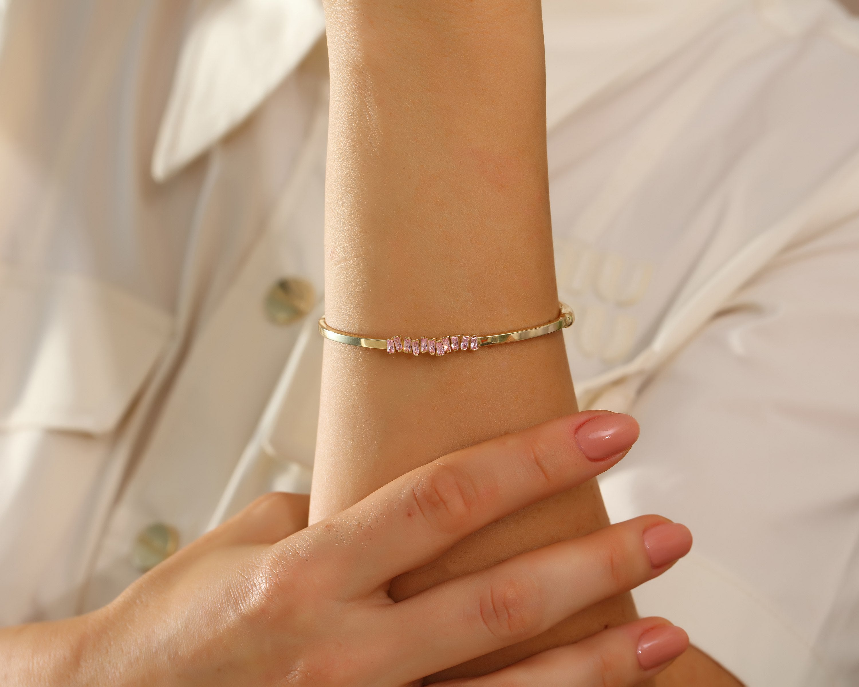 VIECLAT Gold Pink Baguette Bangle Bracelet