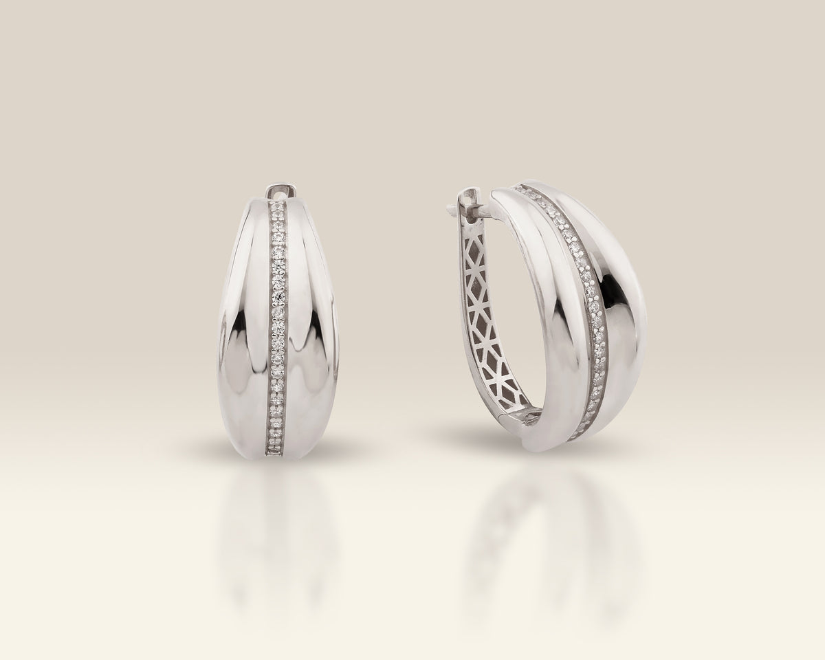 VIECLAT Solid White Gold Diamond Huggie Hoop Earrings