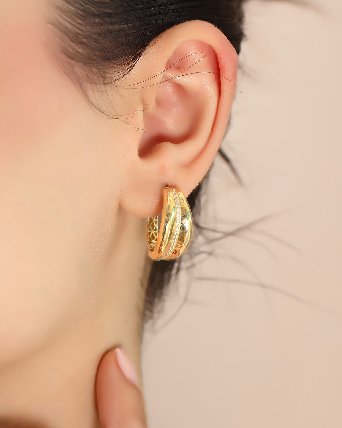 VIECLAT Solid Yellow Gold Diamond Hoop Earrings